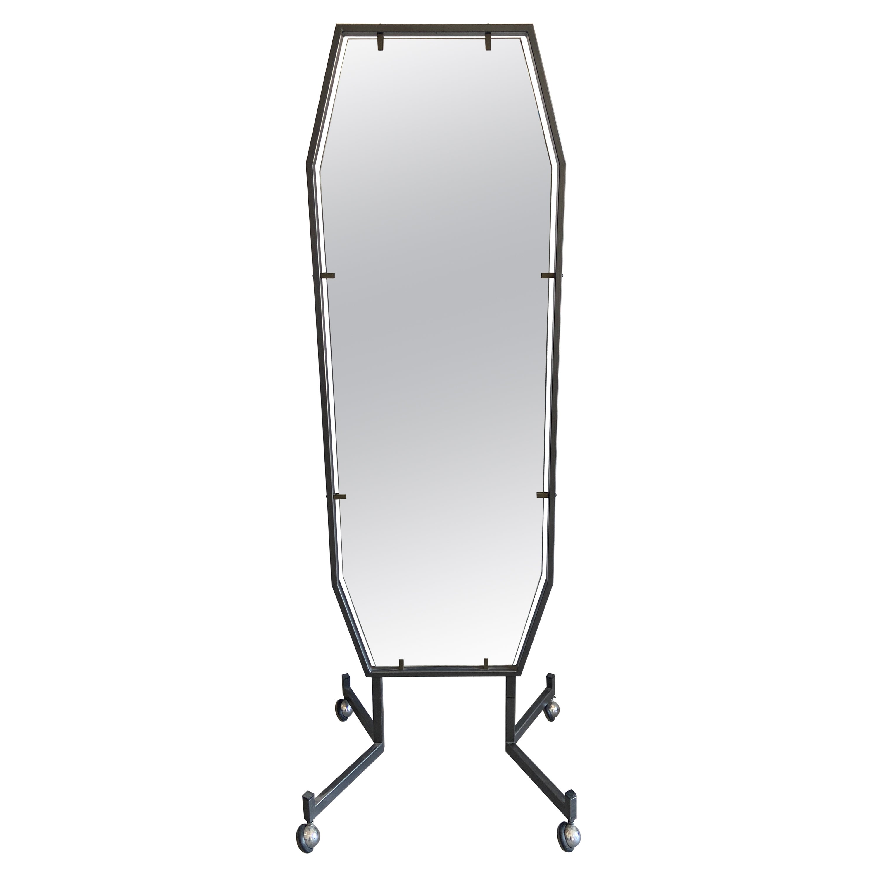 Mid-Century Modern Italian Full Length Mirror on Wheels 1970s
