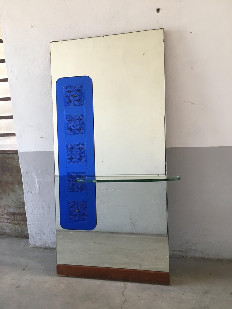 MidCentury Modern Italian Full Length Wall Mirror with Shelf from