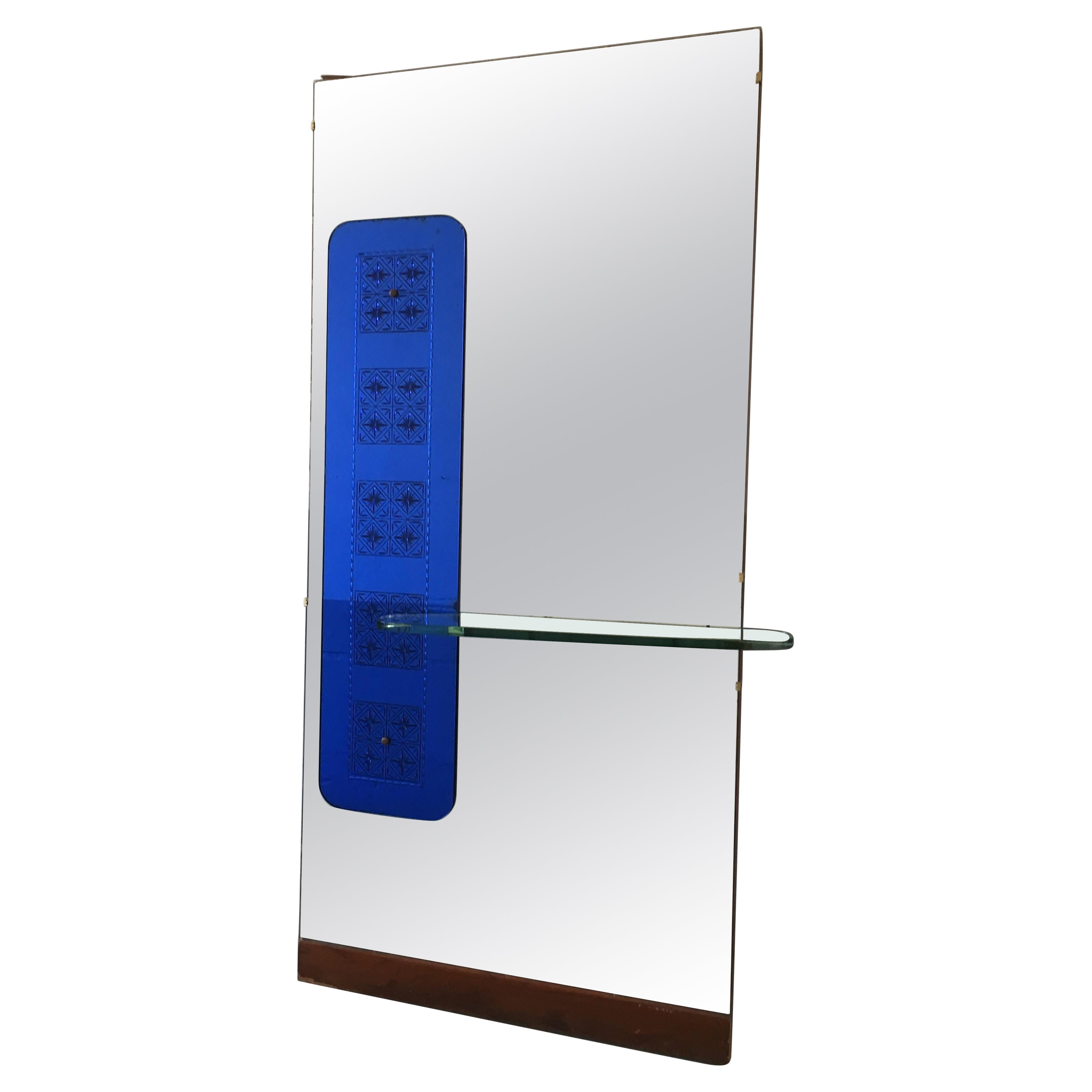 Mid-Century Modern Italian Full Length Wall Mirror with Shelf from 1960s For Sale