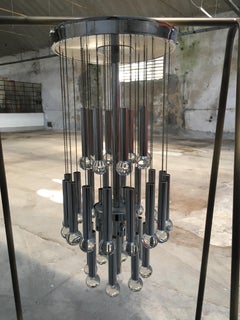 Mid-Century Modern Italian Gaetano Sciolari Chrome and Crystal Glass Chandelier