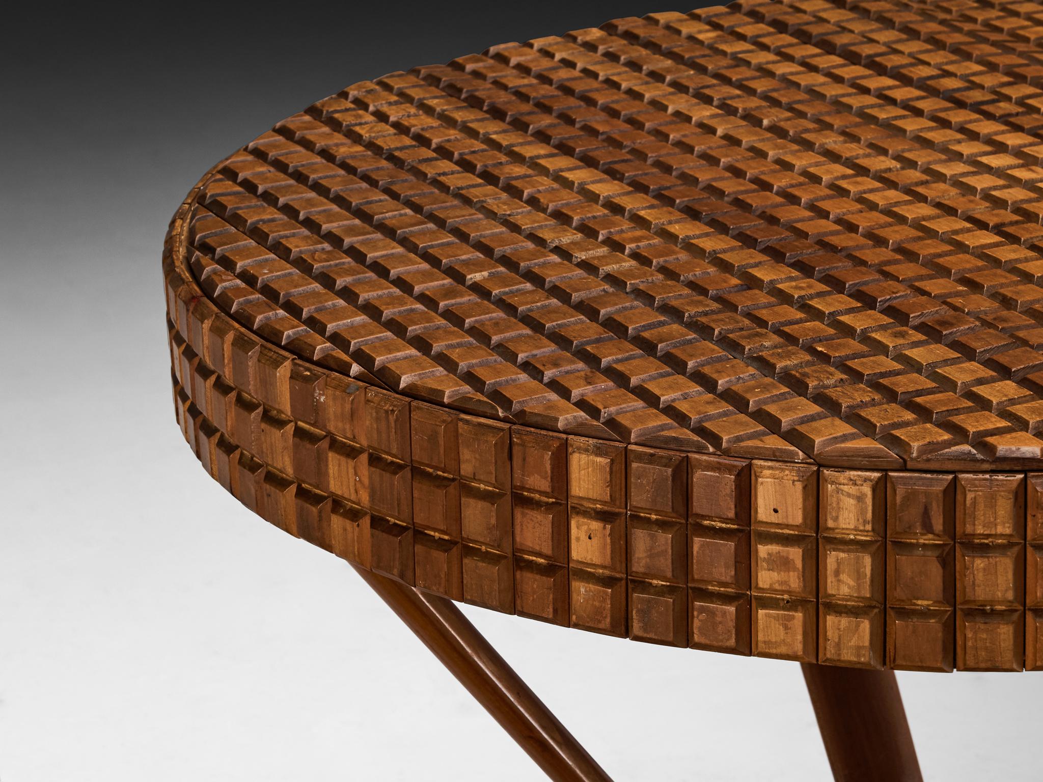 Mid-Century Modern Table de jeu italienne moderne du milieu du siècle dernier avec surface graphique en cerisier en vente