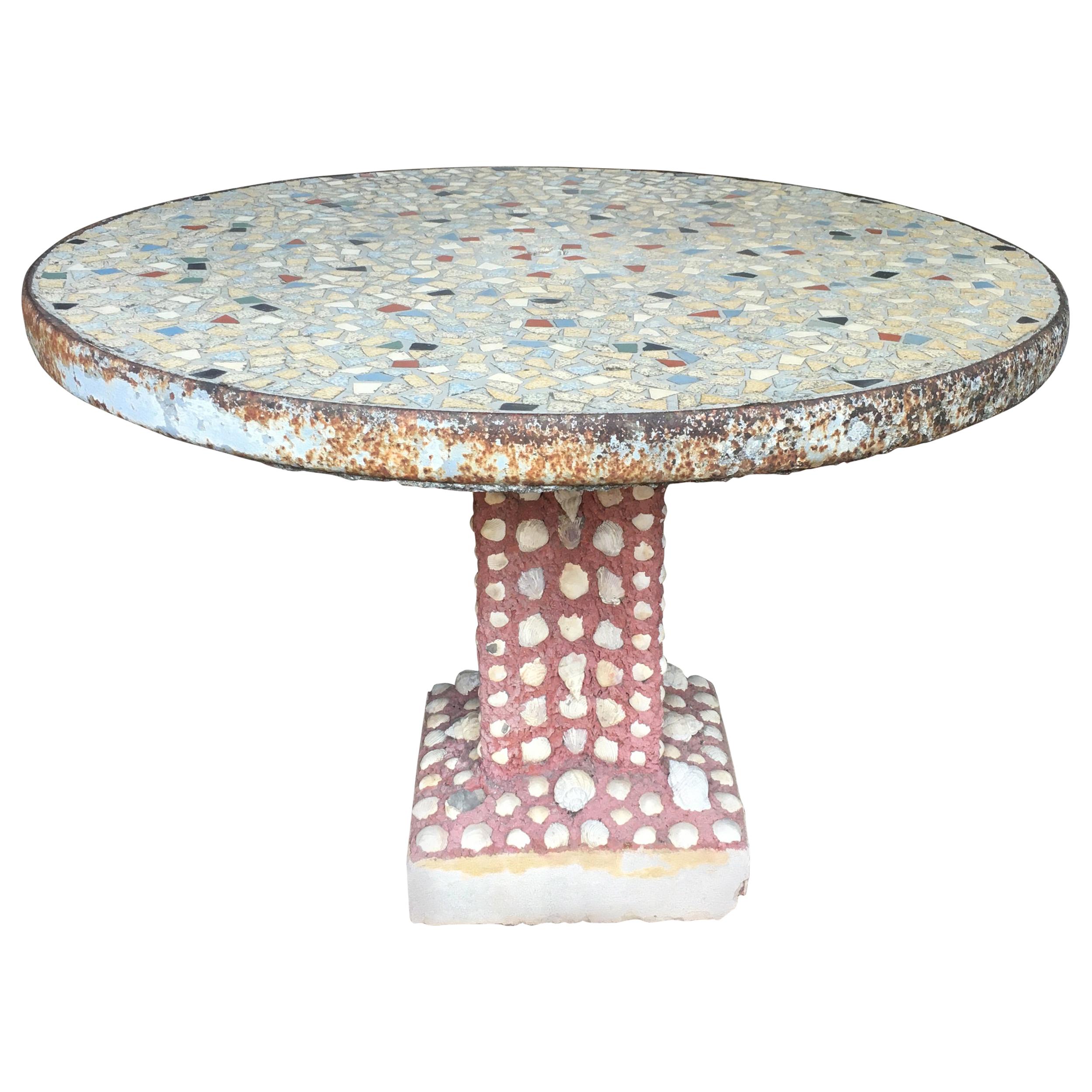 Mid-Century Modern Italian Garden Table with Mosaic and Shells, 1960s im Angebot