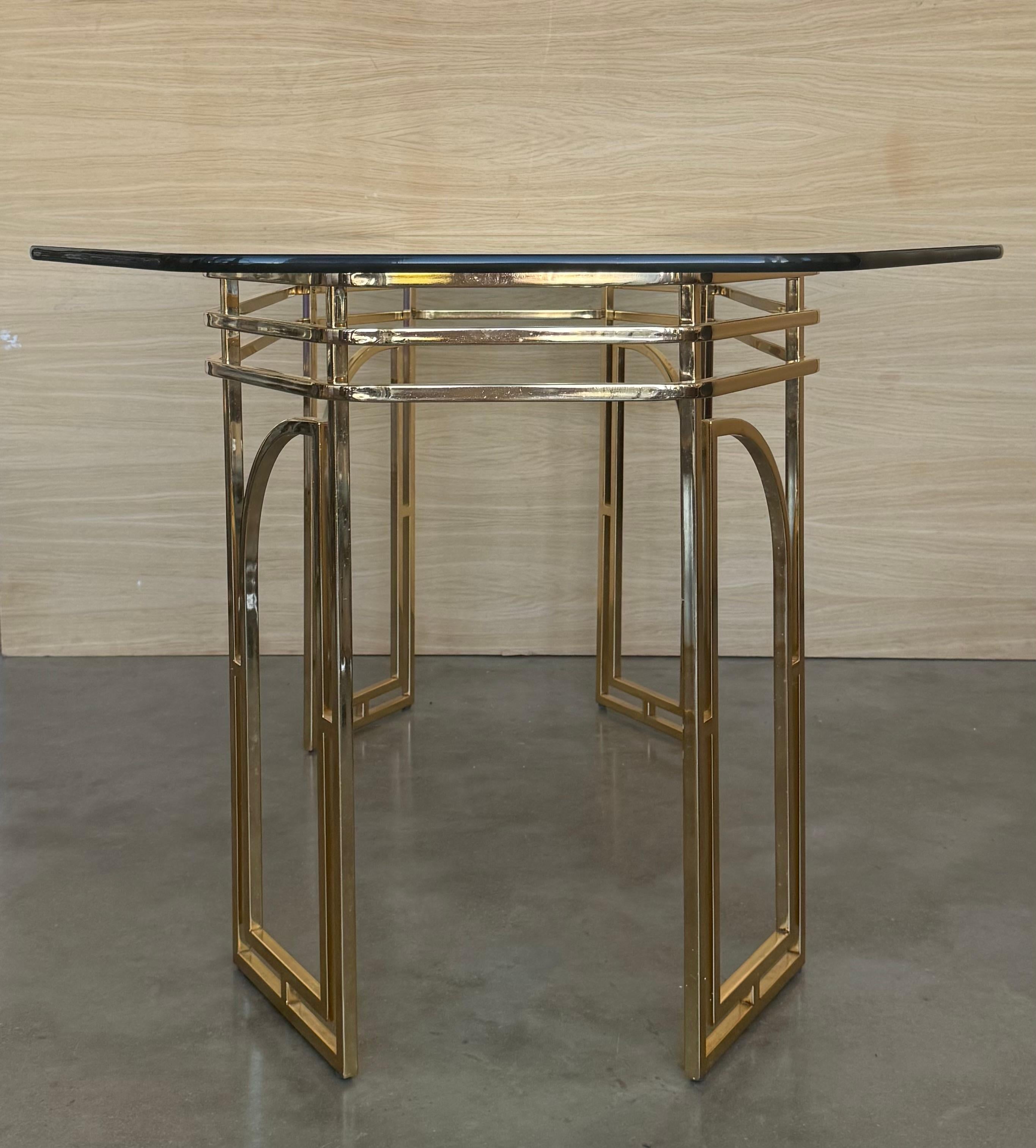 Table de salle à manger italienne géométrique du milieu du siècle dernier avec plateau en verre en vente 6