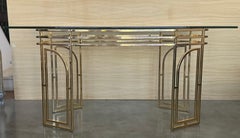 Mid Century Modern Italian Geometrical Brass Dining Table with Glass Top