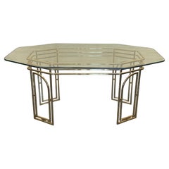Mid Century Modern Italian Geometrical Brass Dining Table with Glass Top