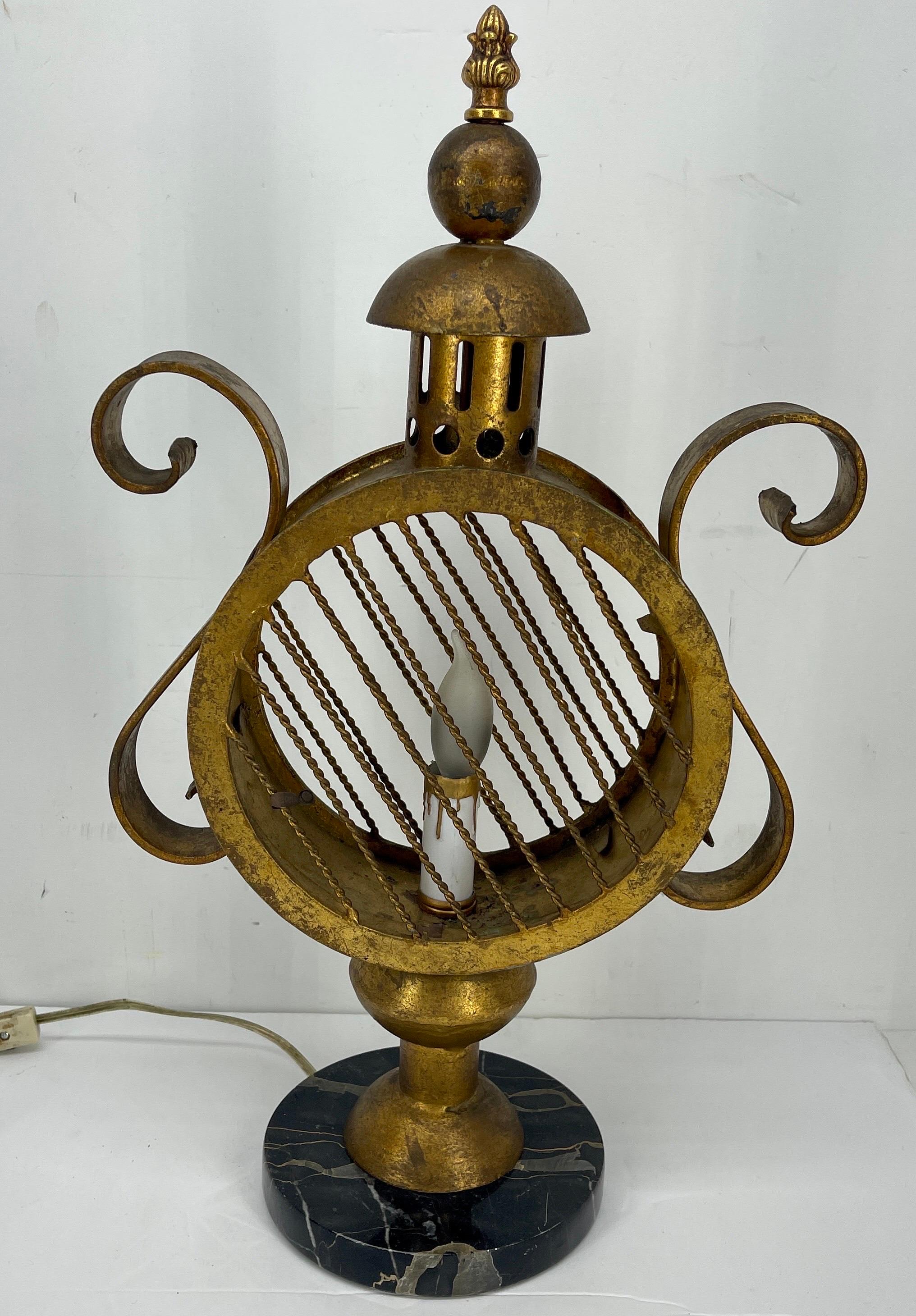 Mid-Century Modern Italian Gilded Brass Lantern Table Lamp For Sale 10