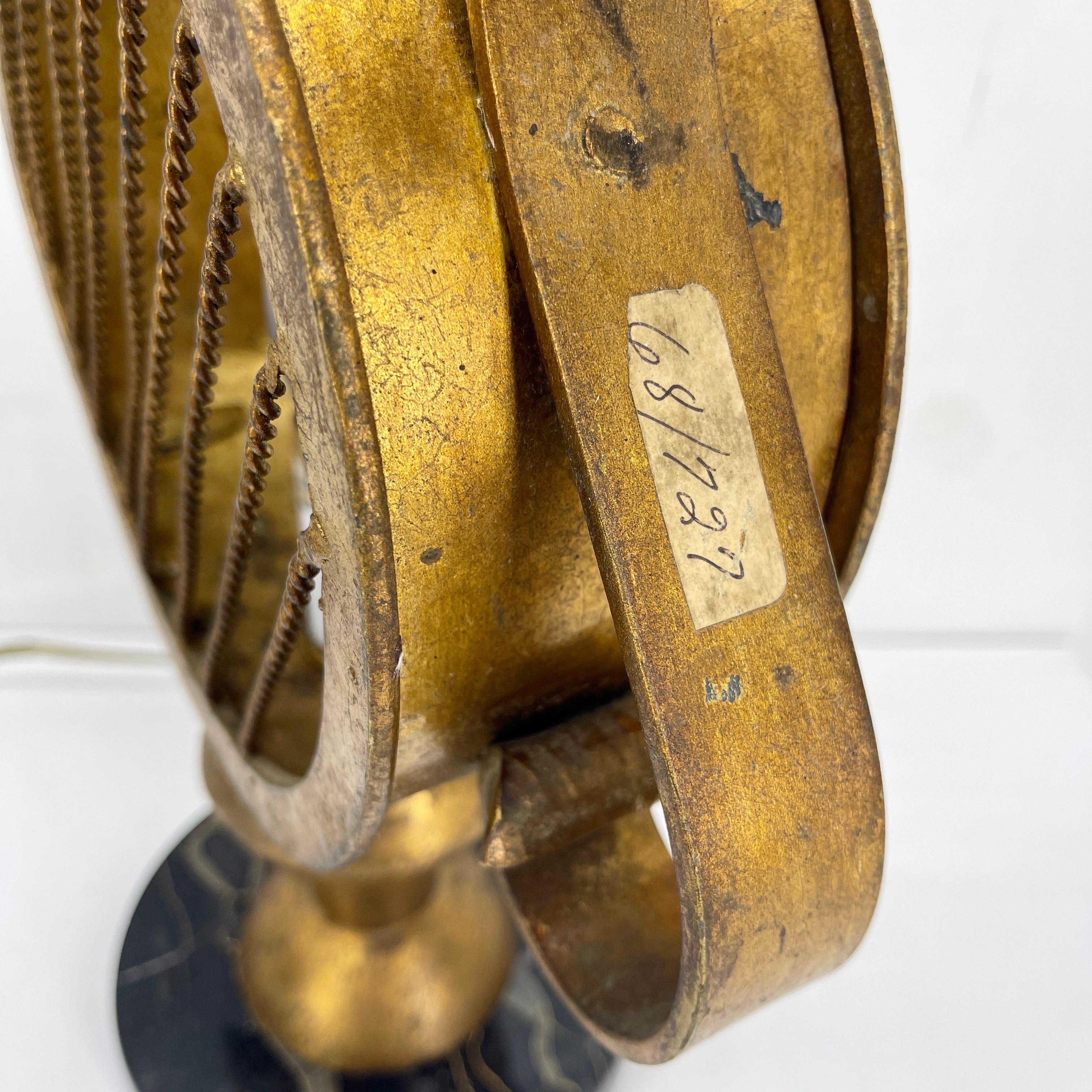 Mid-Century Modern Italian Gilded Brass Lantern Table Lamp For Sale 14