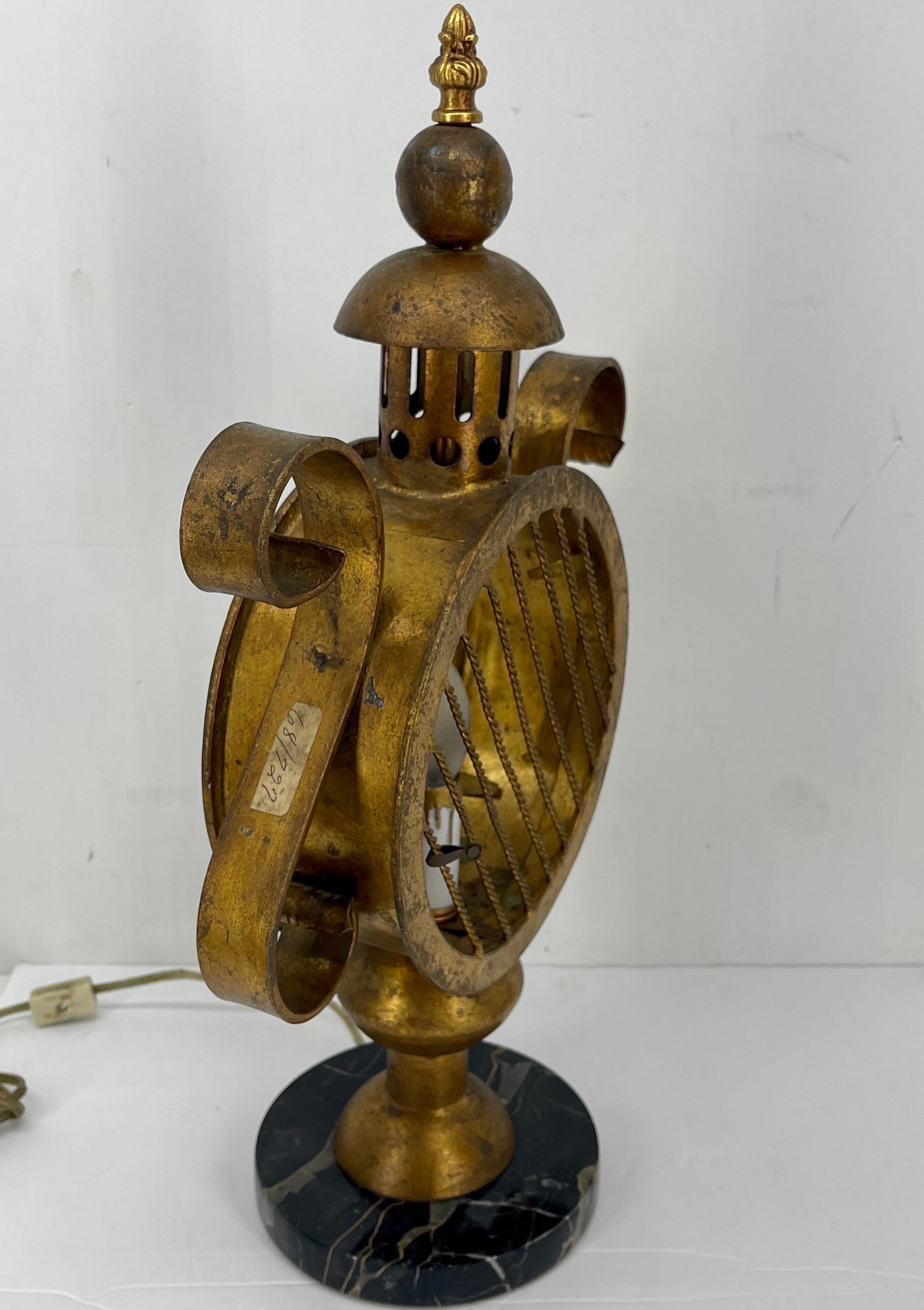 Mid-Century Modern Italian Gilded Brass Lantern Table Lamp For Sale 15