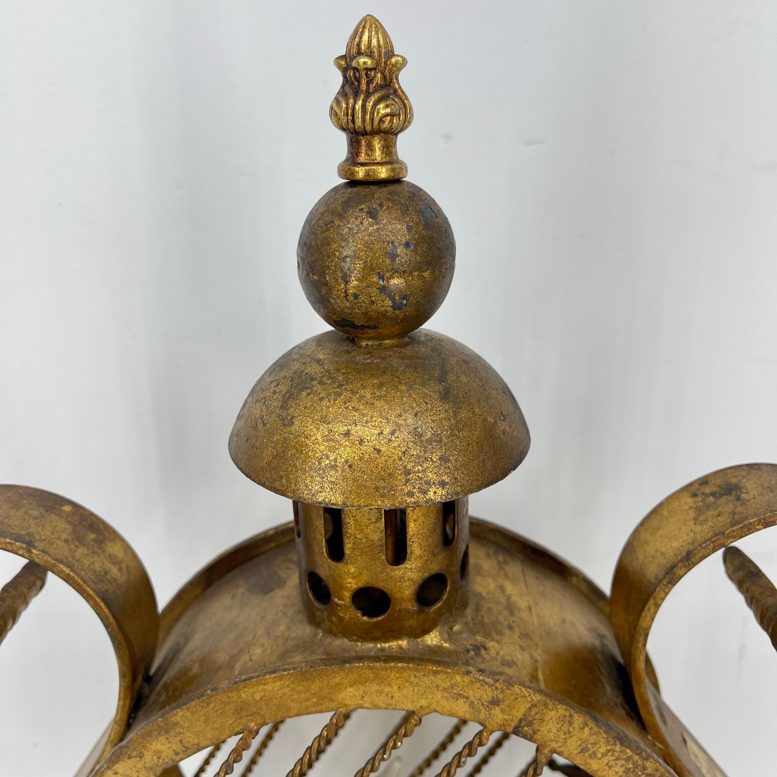 Mid-Century Modern Italian Gilded Brass Lantern Table Lamp For Sale 4