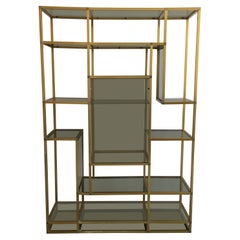 Mid-Century Modern Italian Gilt Aluminum and Smoked Glass Shelves Étagère, 1970s