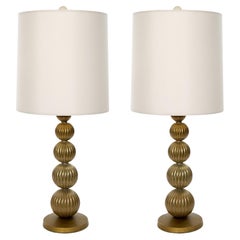 Mid-Century Modern Italian Gilt Brass Pair Table Lamp