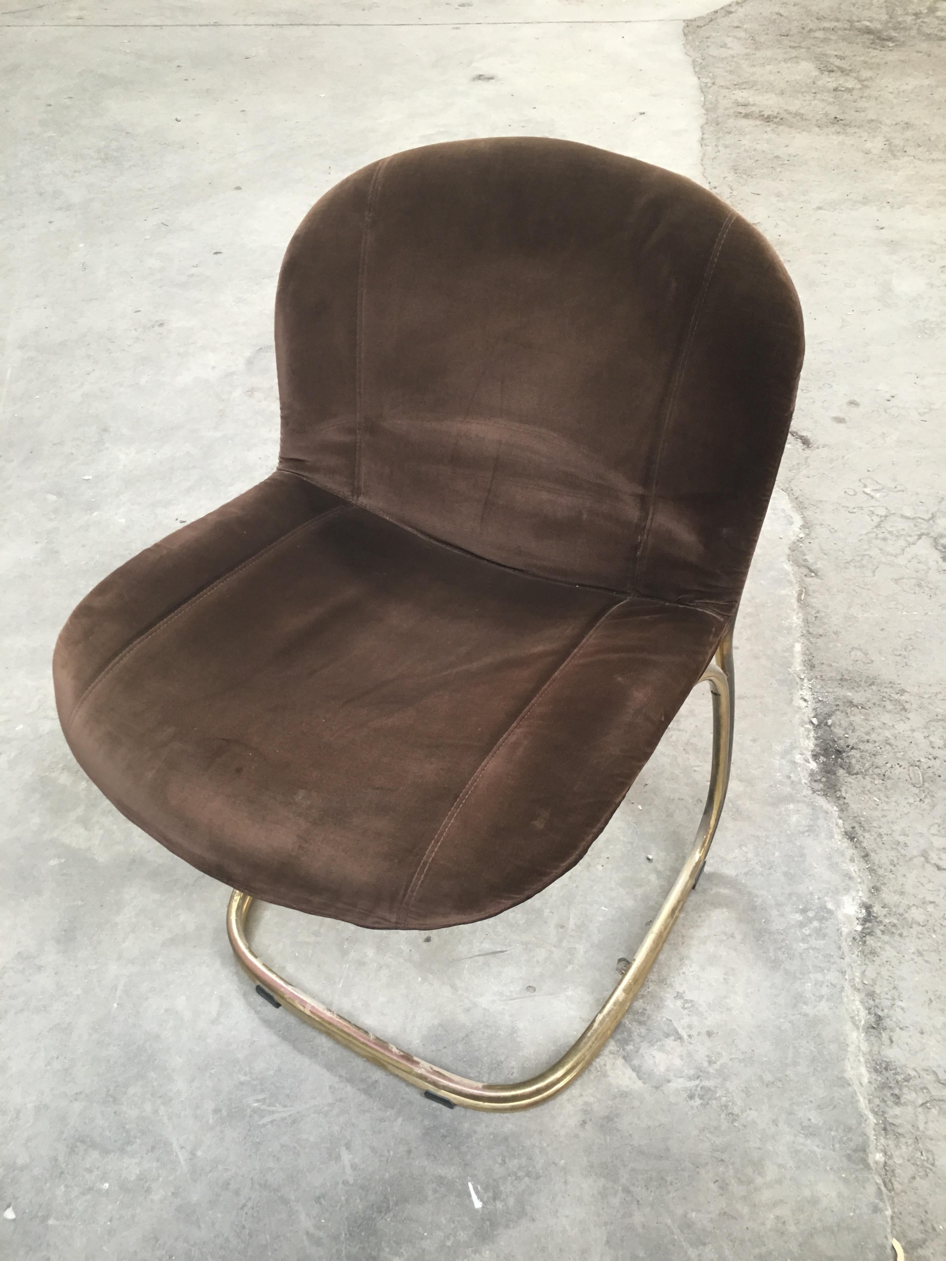 Mid-Century Modern Italian Gilt Metal and Velvet Chairs by Gastone Rinaldi 11