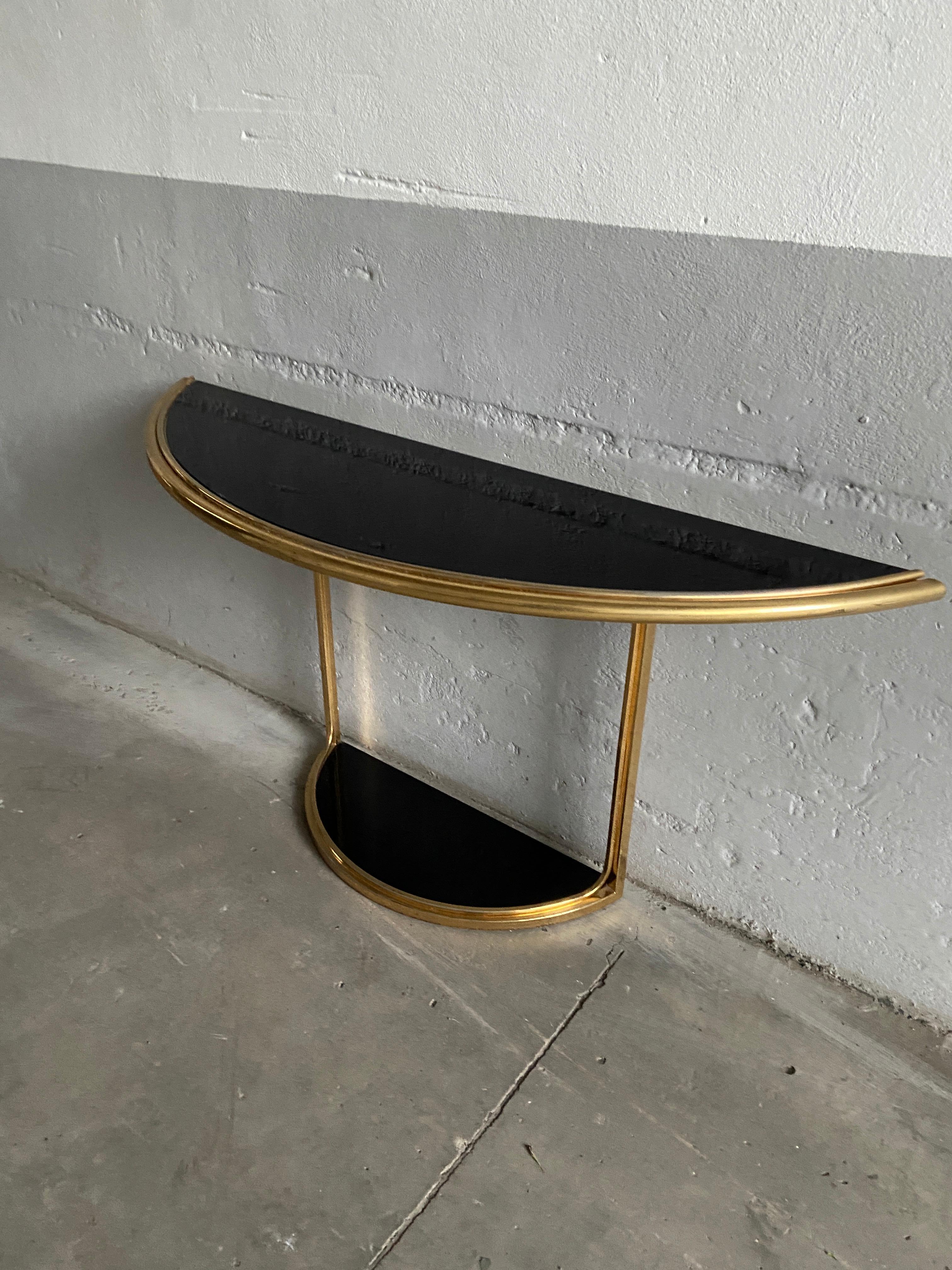 Late 20th Century Mid-Century Modern Italian Gilt Metal Console Table with Black Glass, 1970s