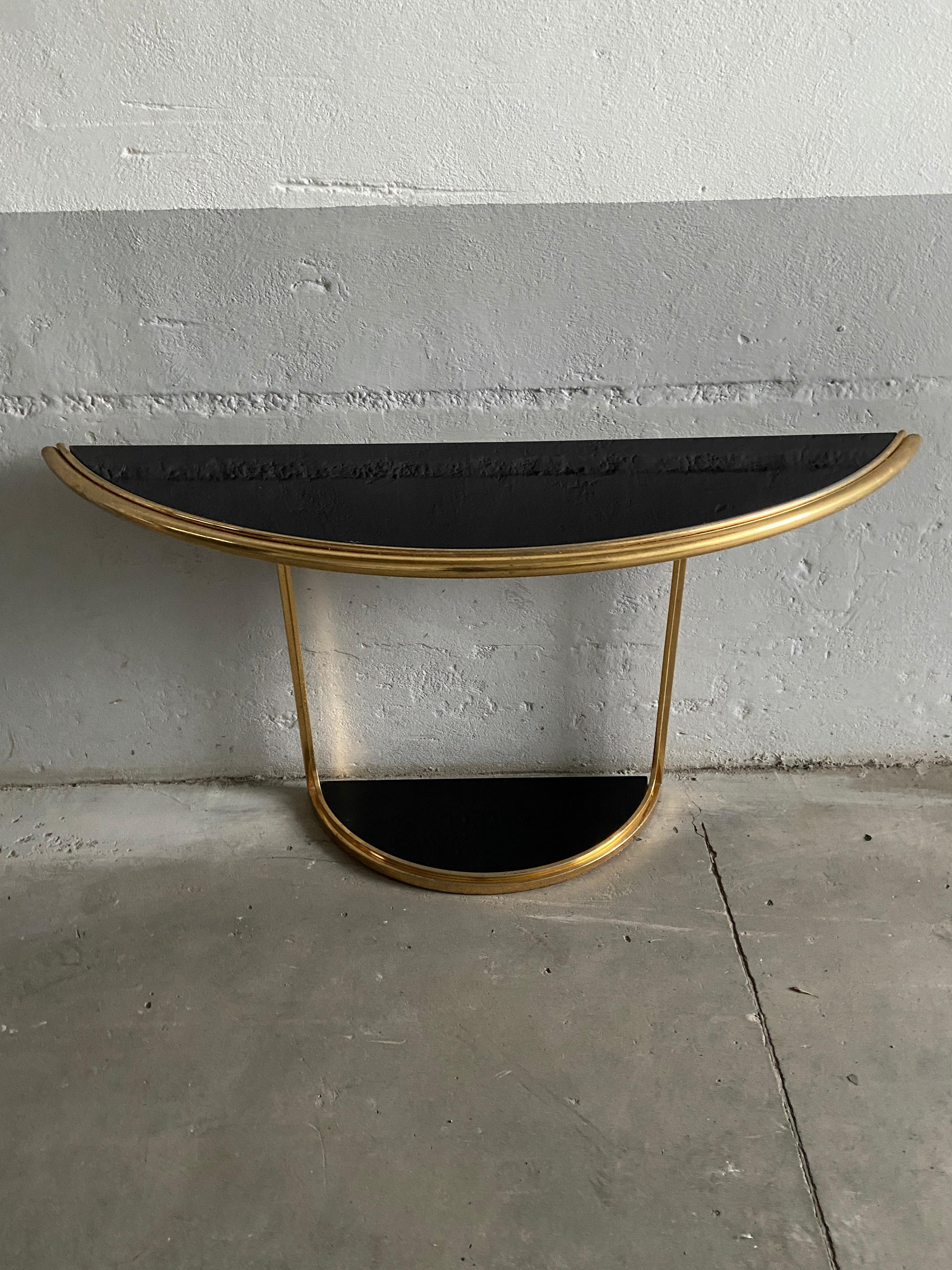 Mid-Century Modern Italian Gilt Metal Console Table with Black Glass, 1970s 1