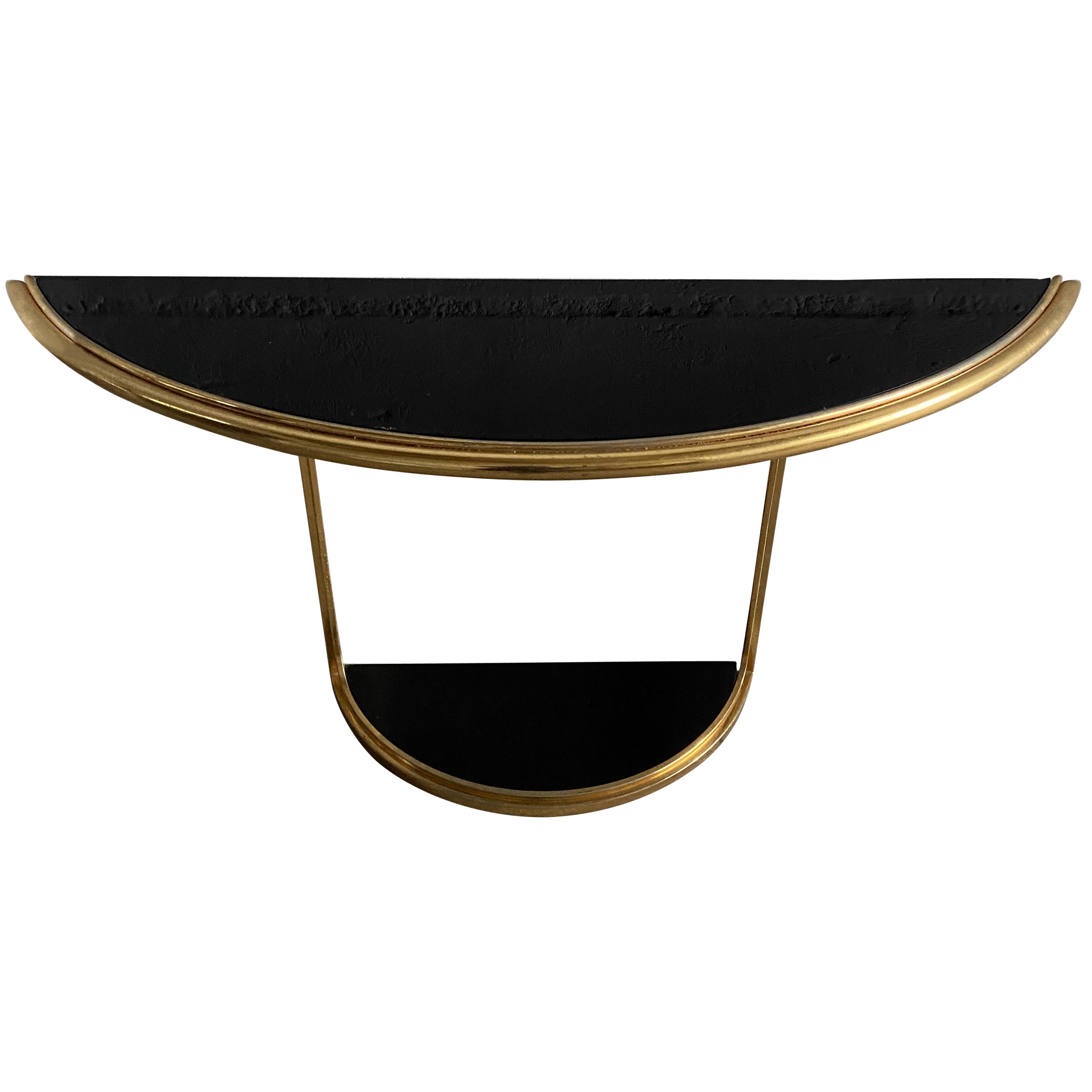 Mid-Century Modern Italian Gilt Metal Console Table with Black Glass, 1970s