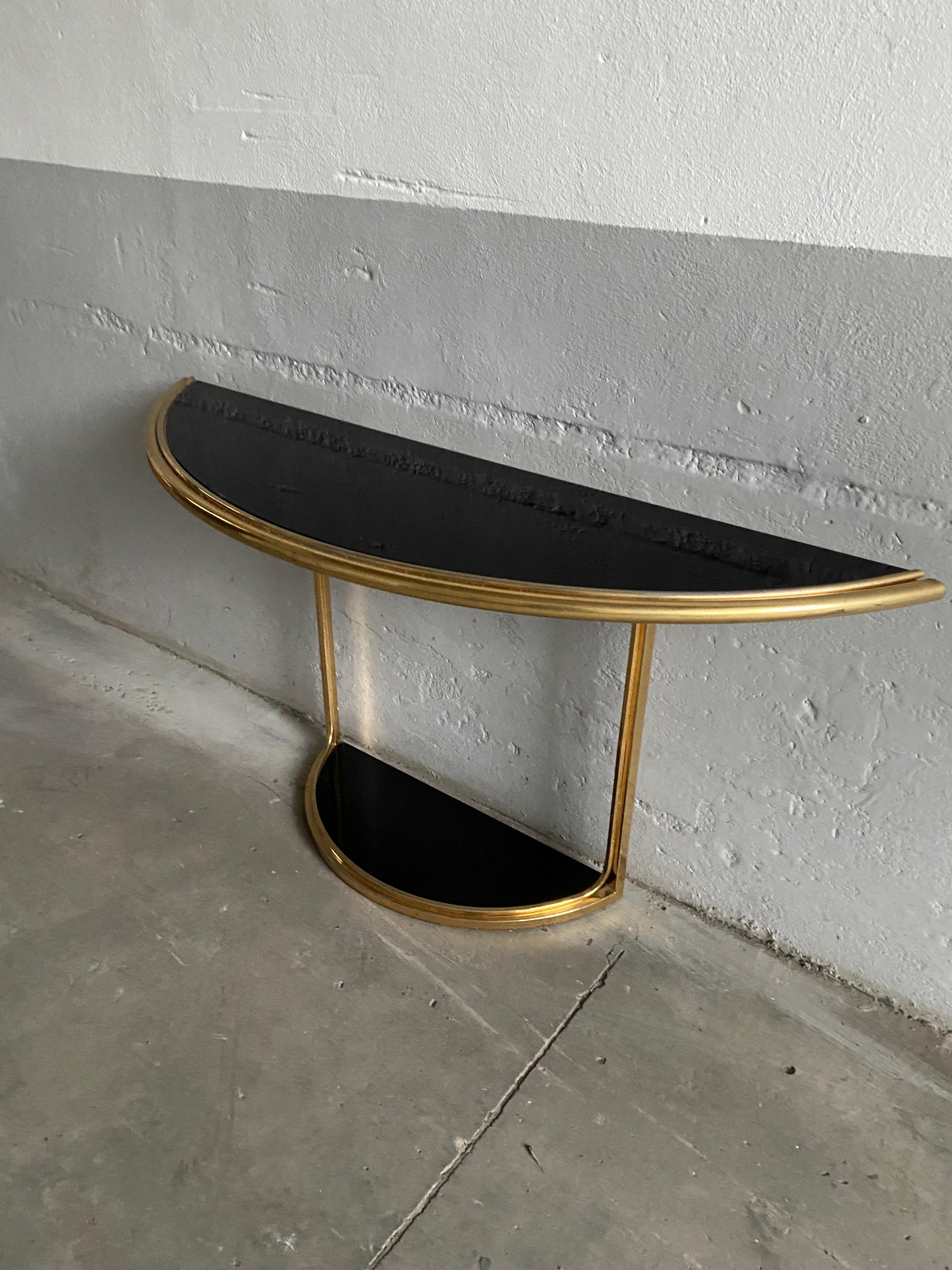 Mid-Century Modern Italian Gilt Metal Console Table with Black Glass Top, 1970s 2