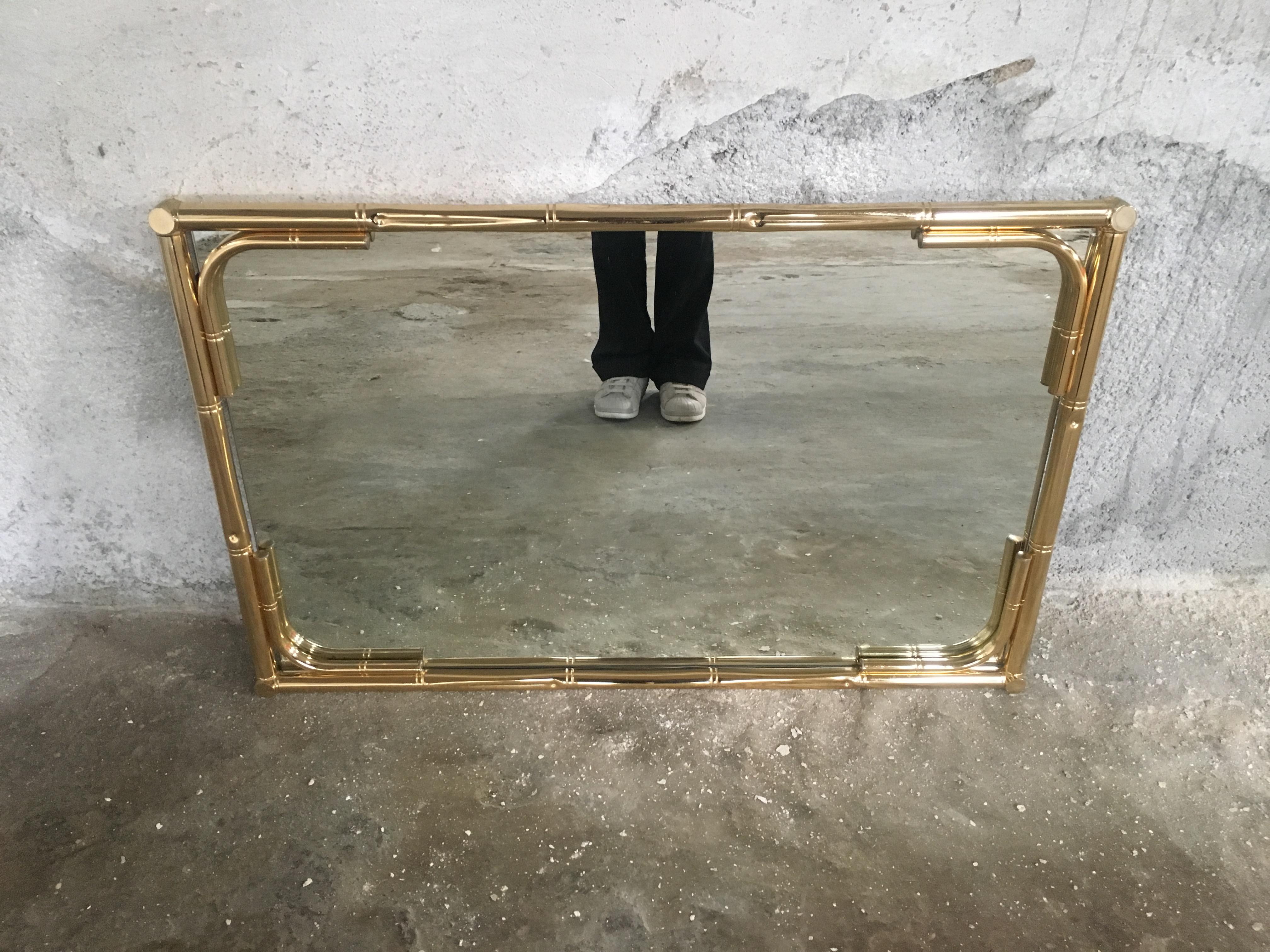 Mid-Century Modern Italian Gilt Metal Faux Bamboo Framed Mirror, 1970s 3