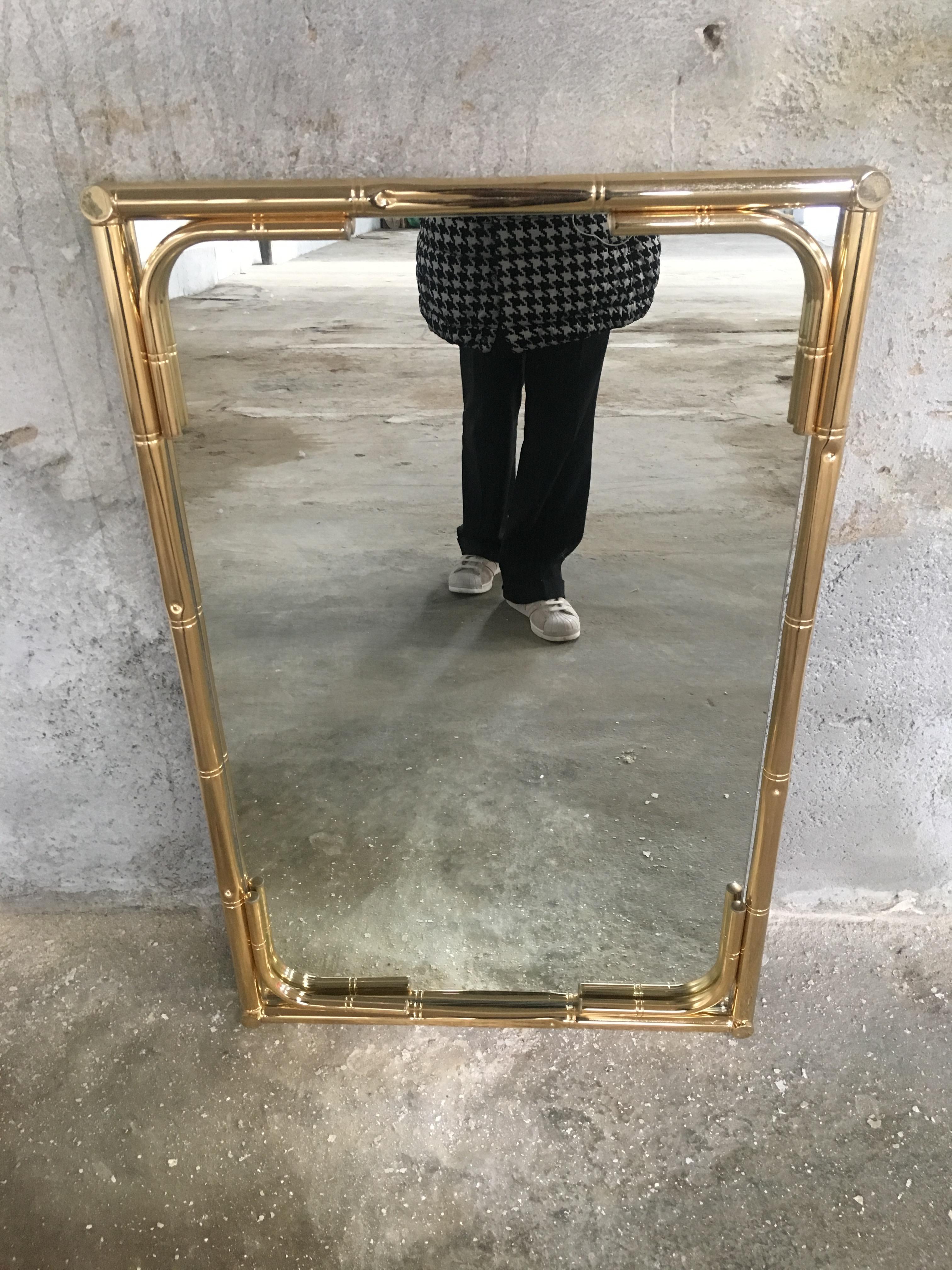 Mid-Century Modern Italian Gilt Metal Faux Bamboo Framed Mirror, 1970s 3
