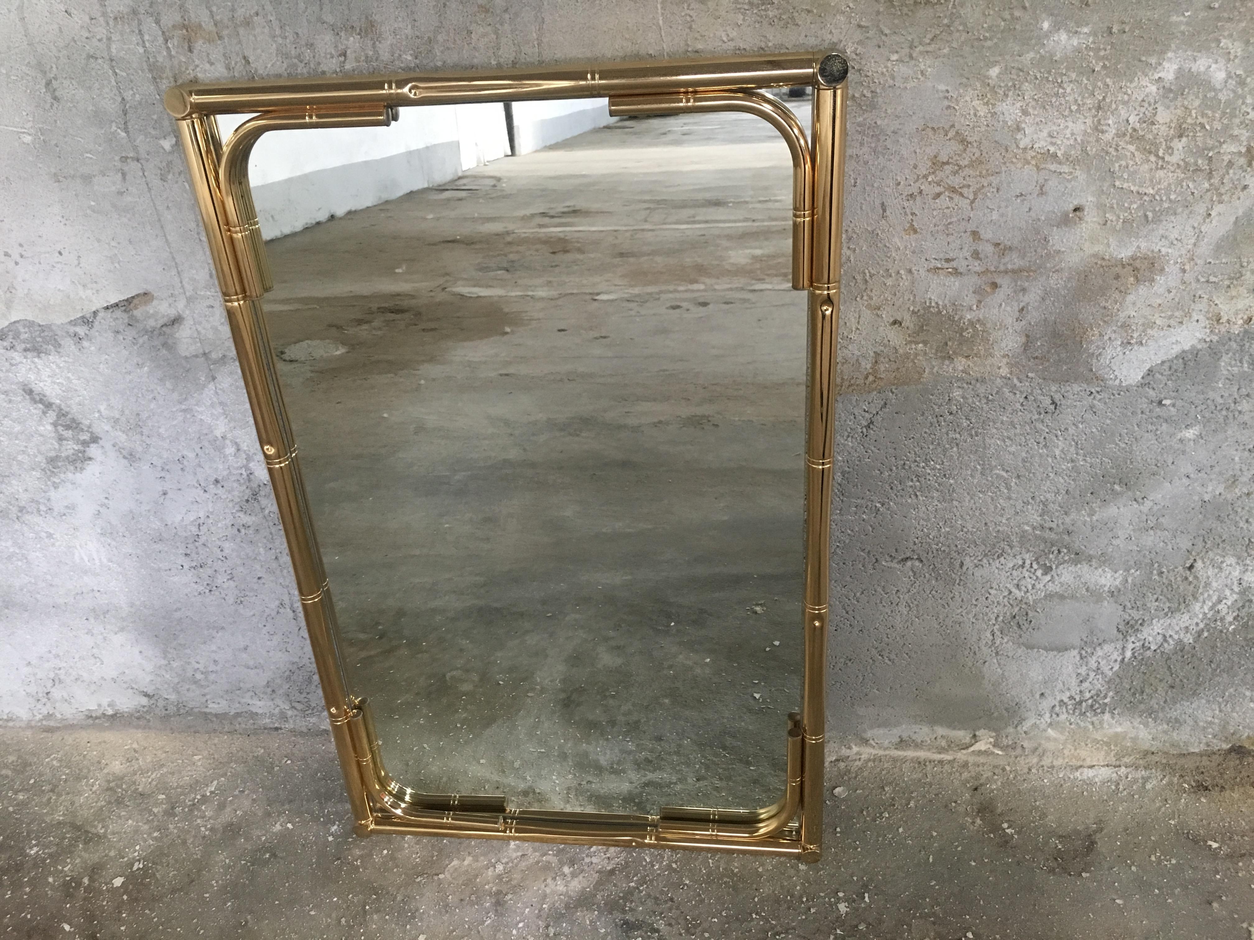 Mid-Century Modern Italian Gilt Metal Faux Bamboo Framed Mirror, 1970s 5