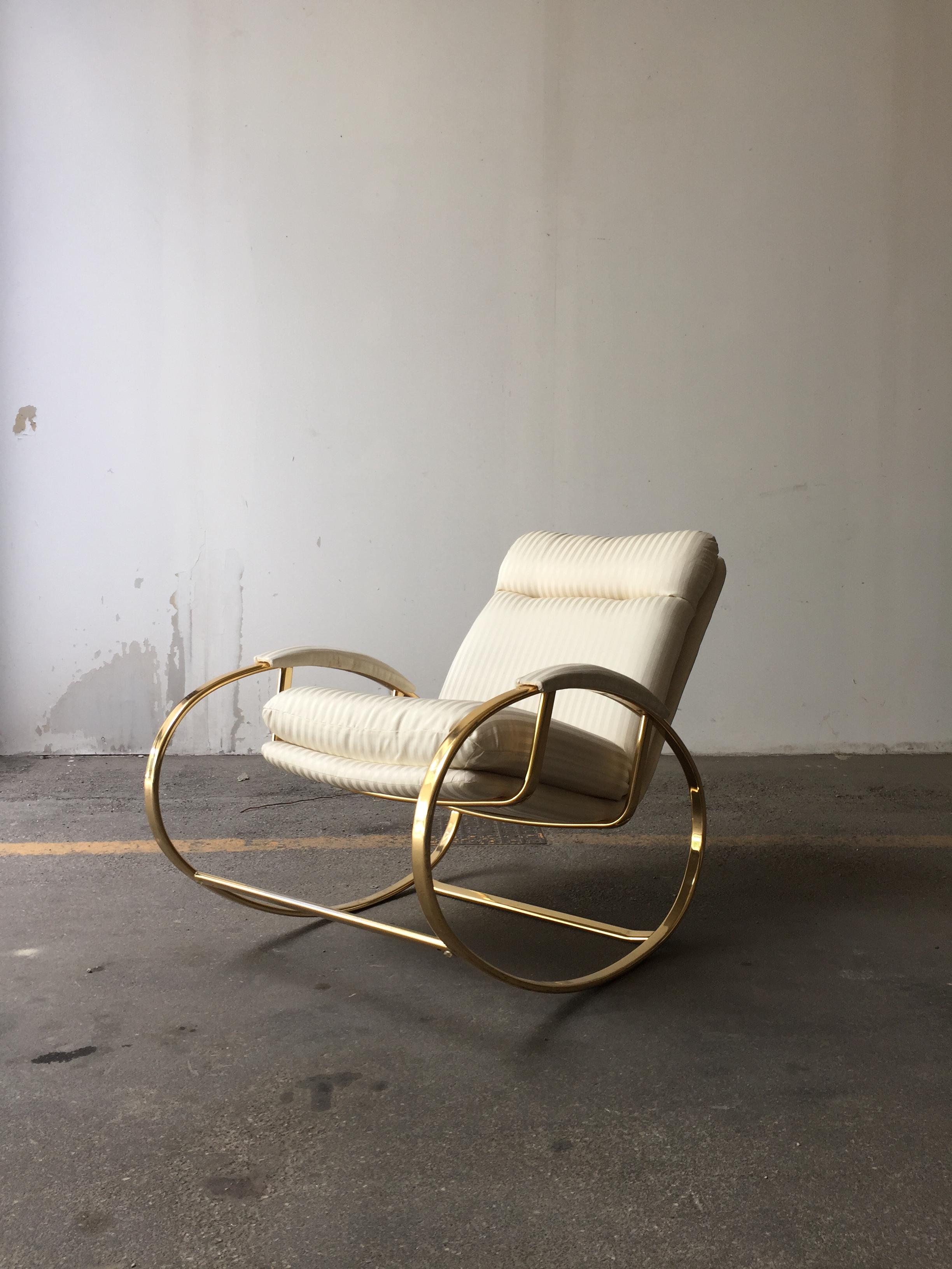 Mid-Century Modern Italian Gilt Metal Lounge Rocking Chair, 1970s 6