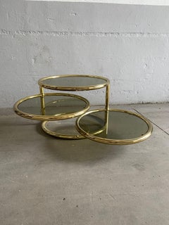 Mid-Century Modern Italian Gilt Metal Round Coffee Table with Adjustable Shelves
