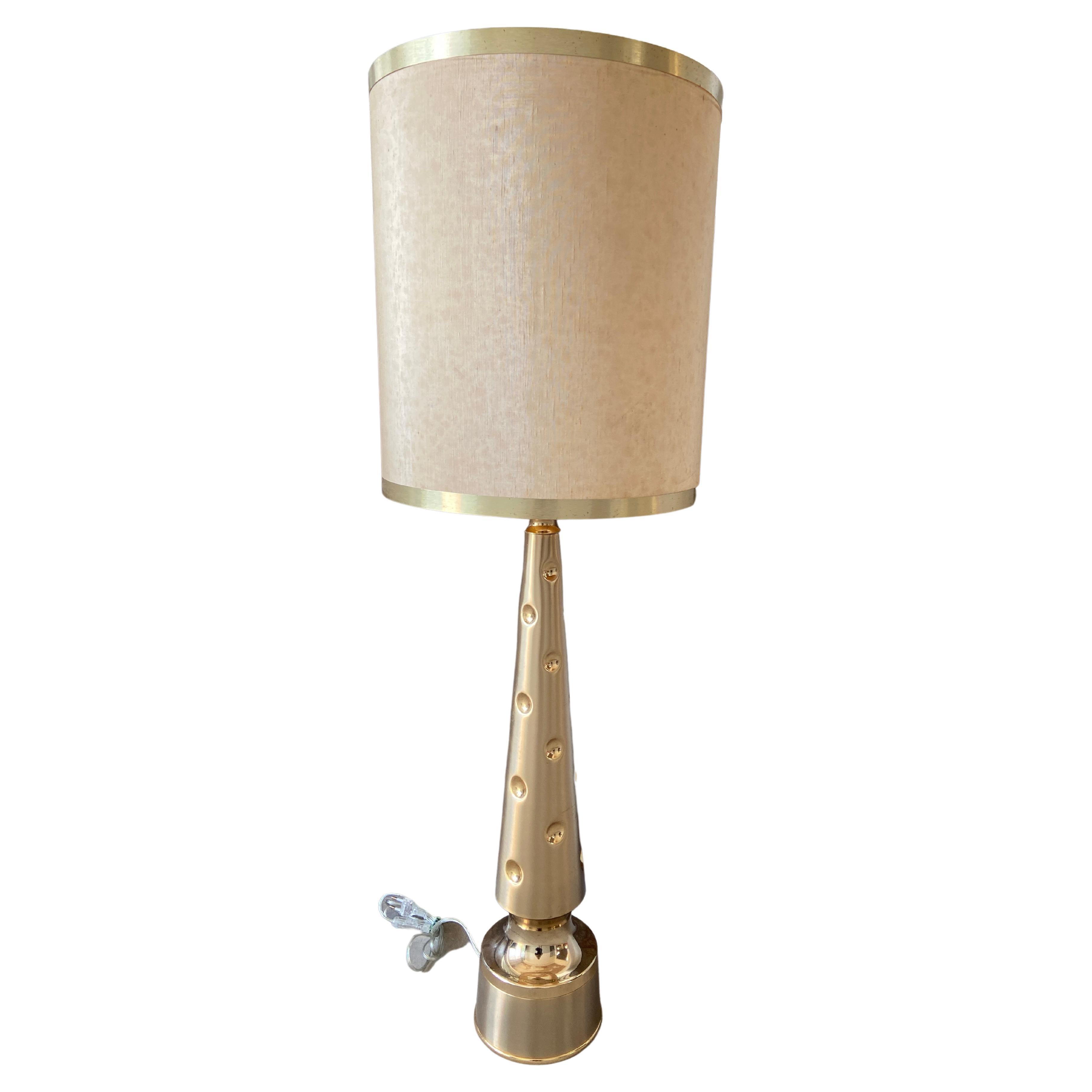 Mid-Century Modern Italian Gilt Metal Table Lamp with Original Lampshade, 1970s