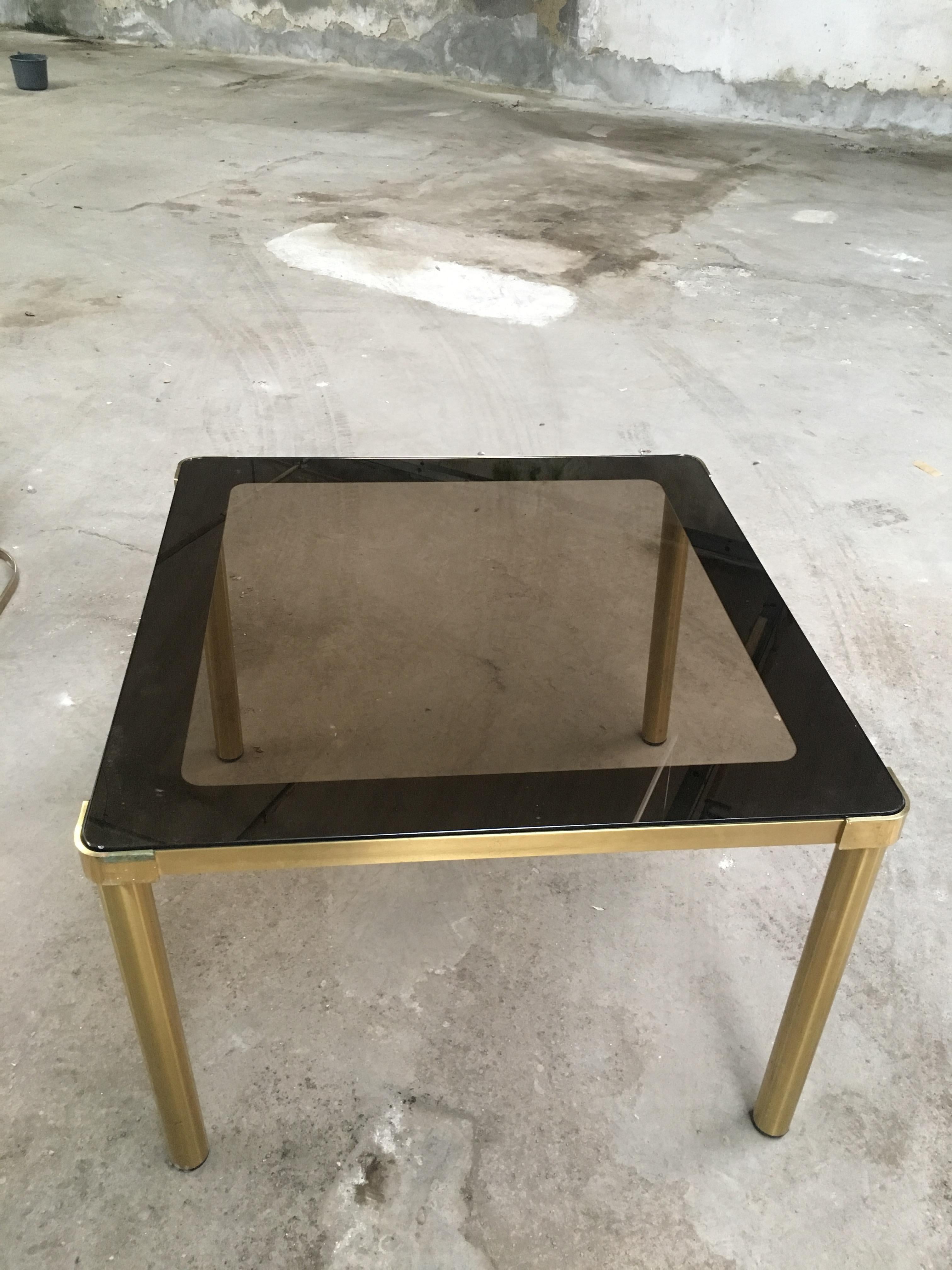 Mid-Century Modern Italian Gilt Metal Table with Smoked Glass Top, 1970s In Good Condition In Prato, IT