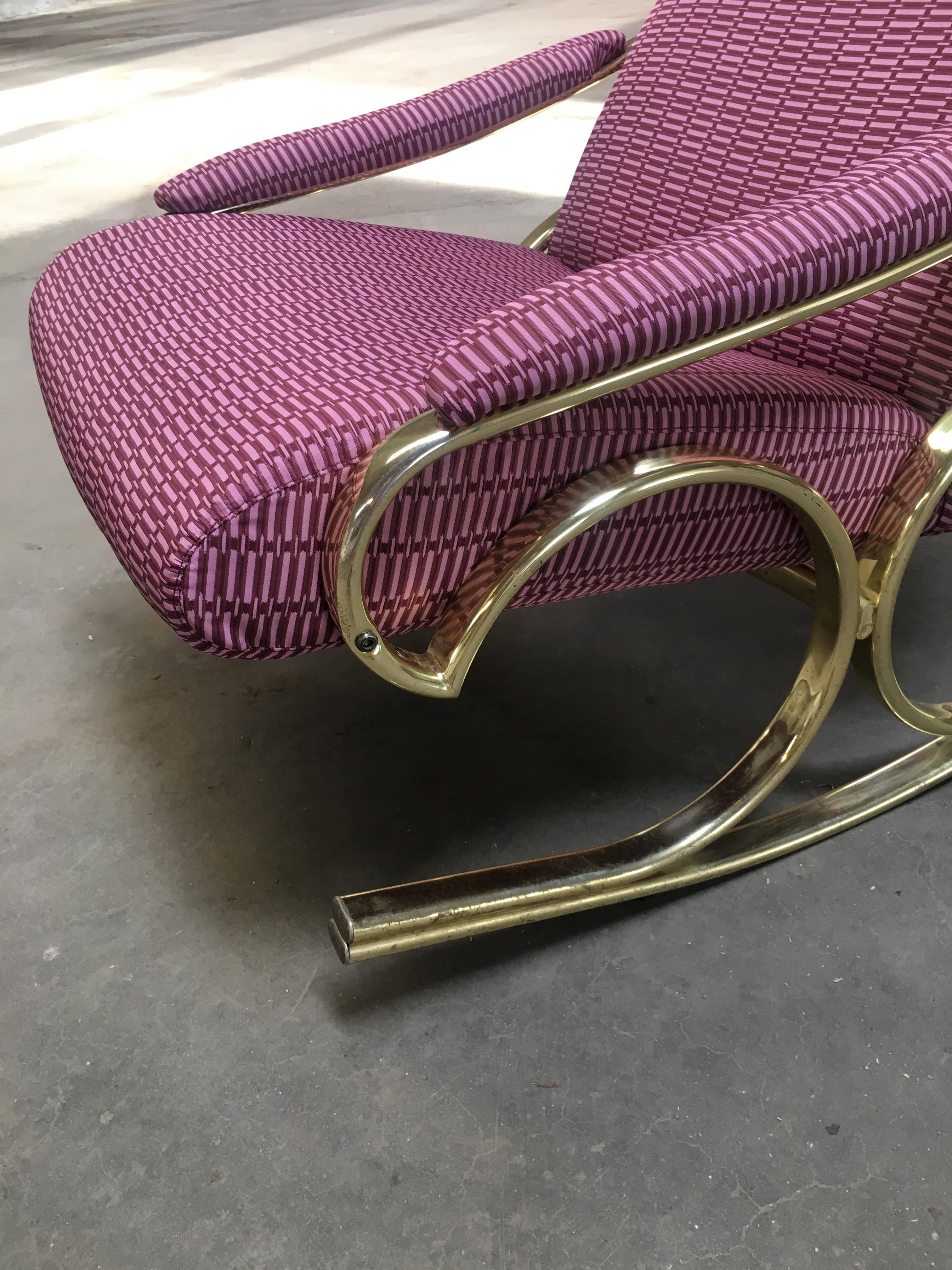 Mid-Century Modern Italian Gilt Metal Upholstered Rocking Chair, 1970s For Sale 6