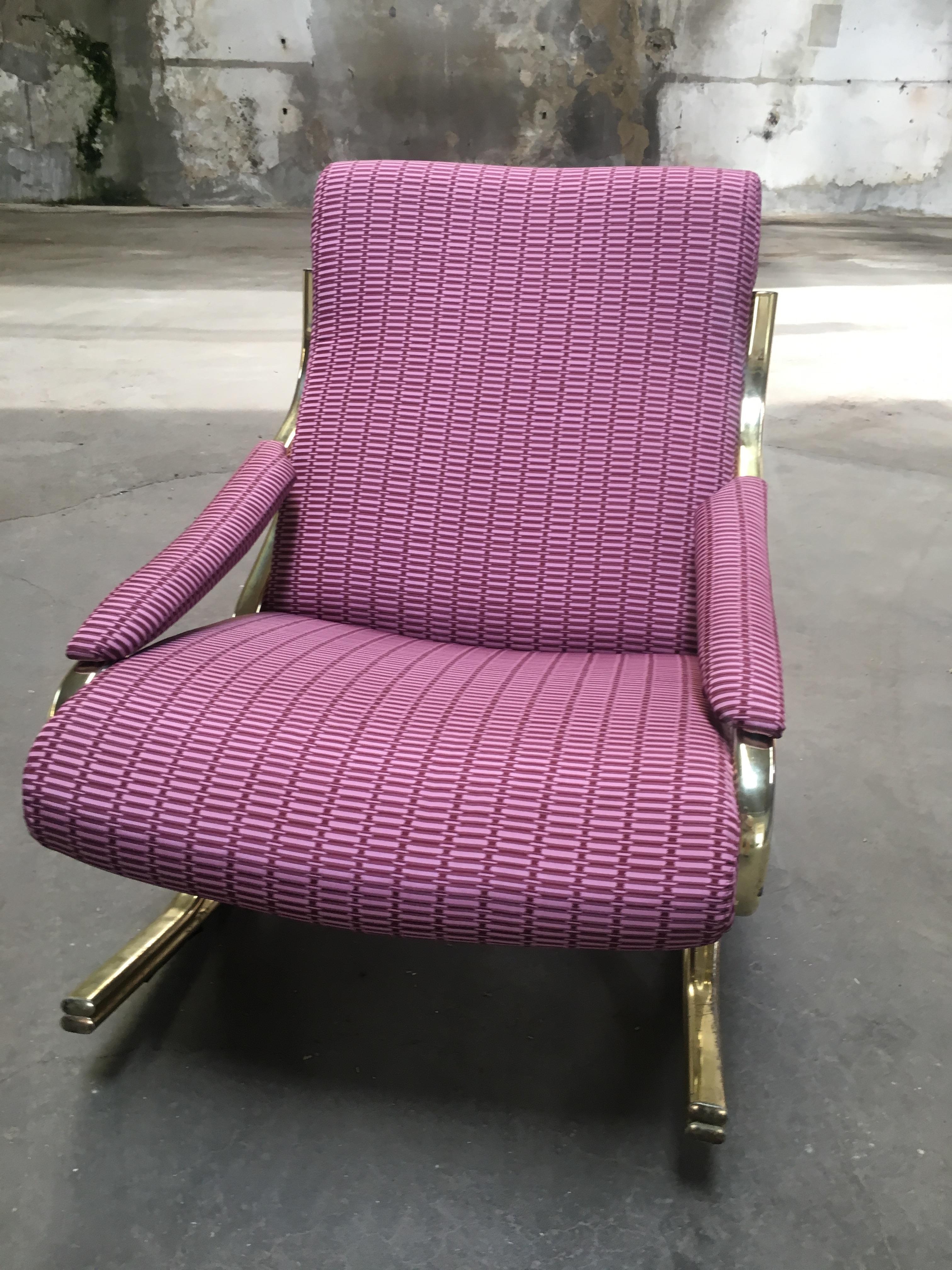 Mid-Century Modern Italian Gilt Metal Upholstered Rocking Chair, 1970s For Sale 3