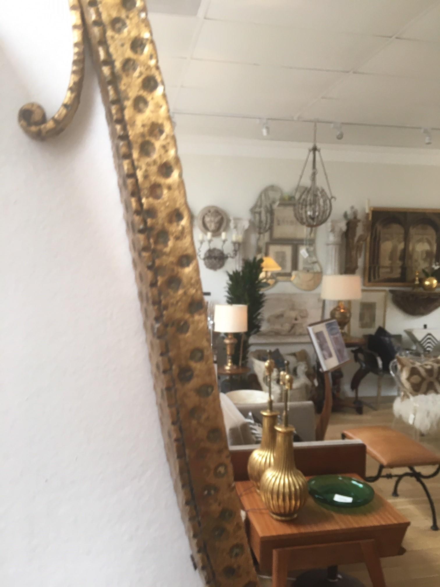 Mid Century Modern Italienischer Vergoldeter Schmiedeeisen Wandspiegel von Pier Luigi Colli (Poliert) im Angebot