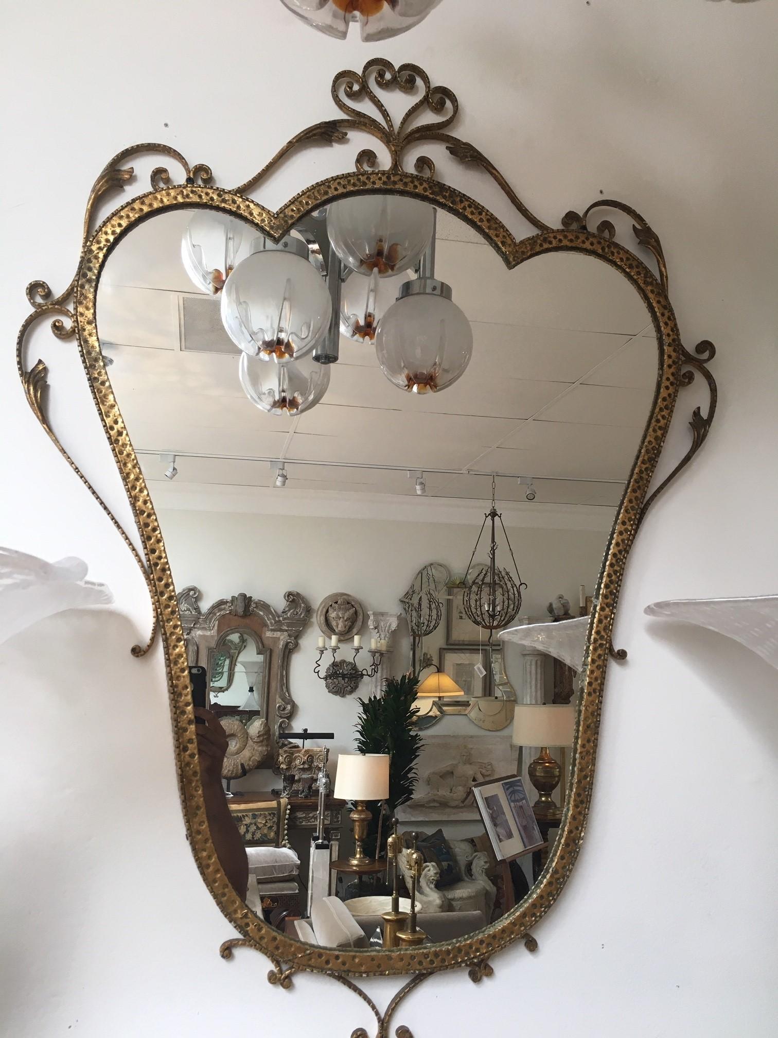 Mid Century Modern Italienischer Vergoldeter Schmiedeeisen Wandspiegel von Pier Luigi Colli (Mitte des 20. Jahrhunderts) im Angebot
