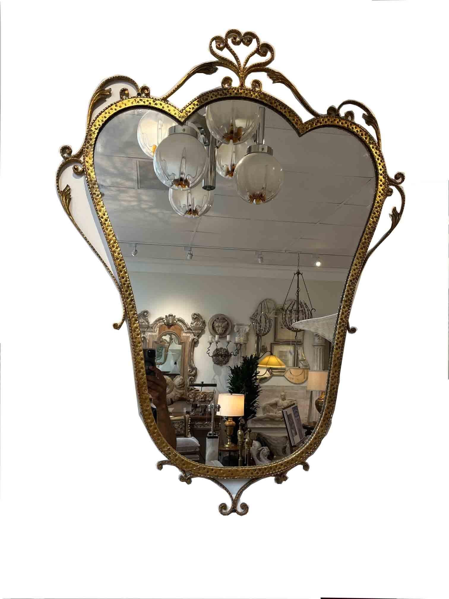 Mid Century Modern Italienischer Vergoldeter Schmiedeeisen Wandspiegel von Pier Luigi Colli (Glas) im Angebot
