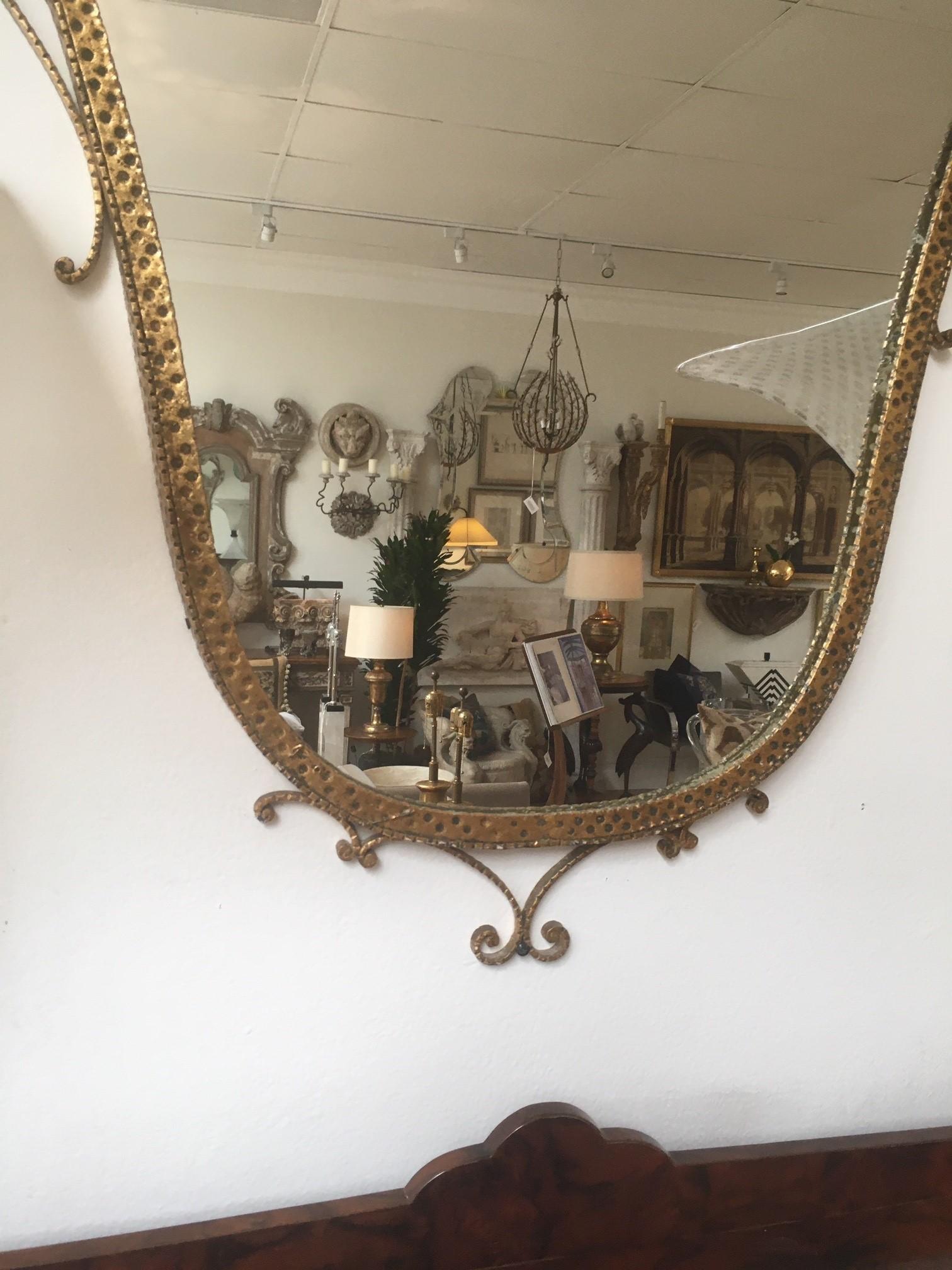 Mid Century Modern Italienischer Vergoldeter Schmiedeeisen Wandspiegel von Pier Luigi Colli im Angebot 2