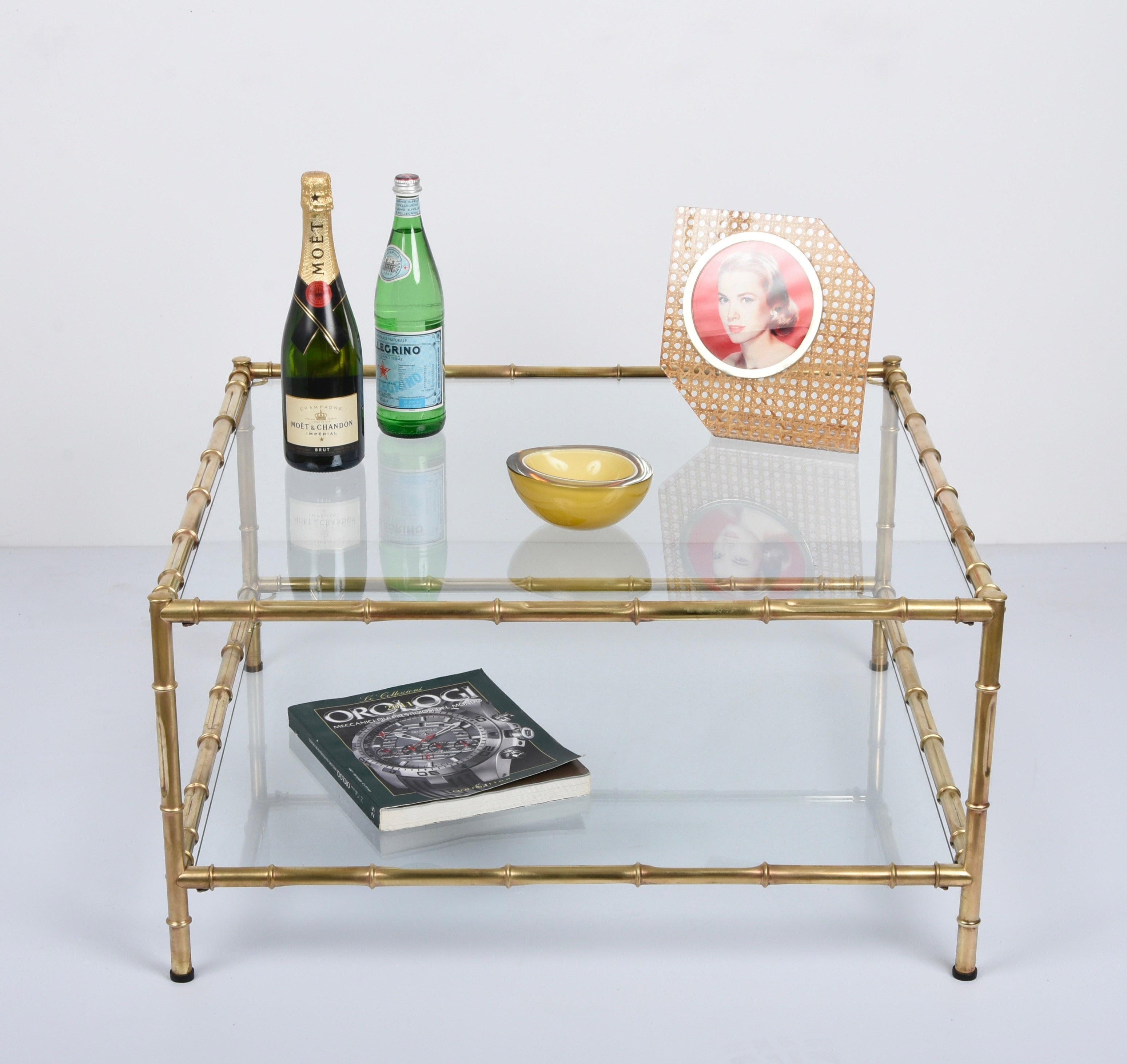 Mid-Century Modern Italian Glass Brass and Faux Bamboo Coffee Table, 1970s 8