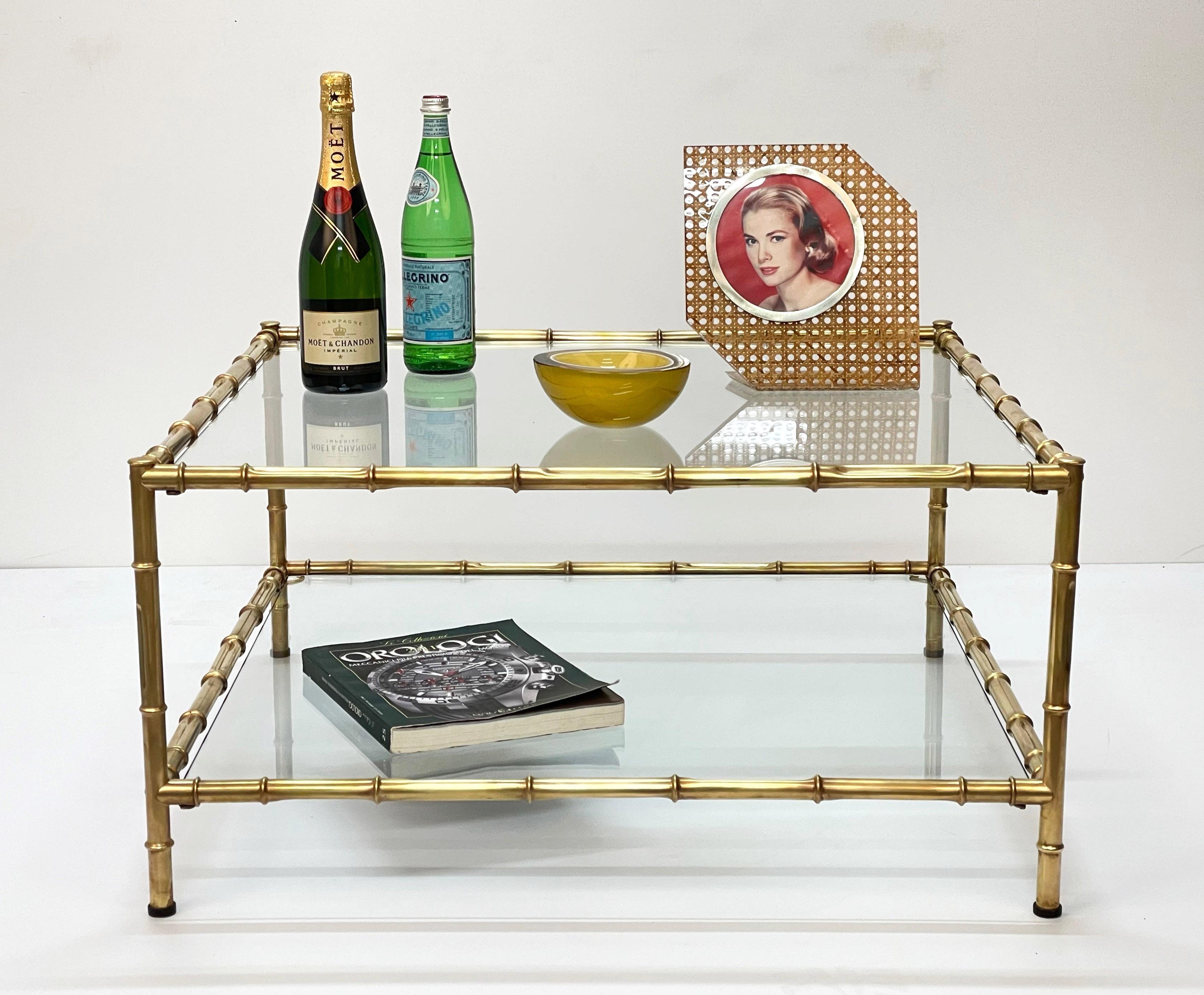 Mid-Century Modern Italian Glass Brass and Faux Bamboo Coffee Table, 1970s 9