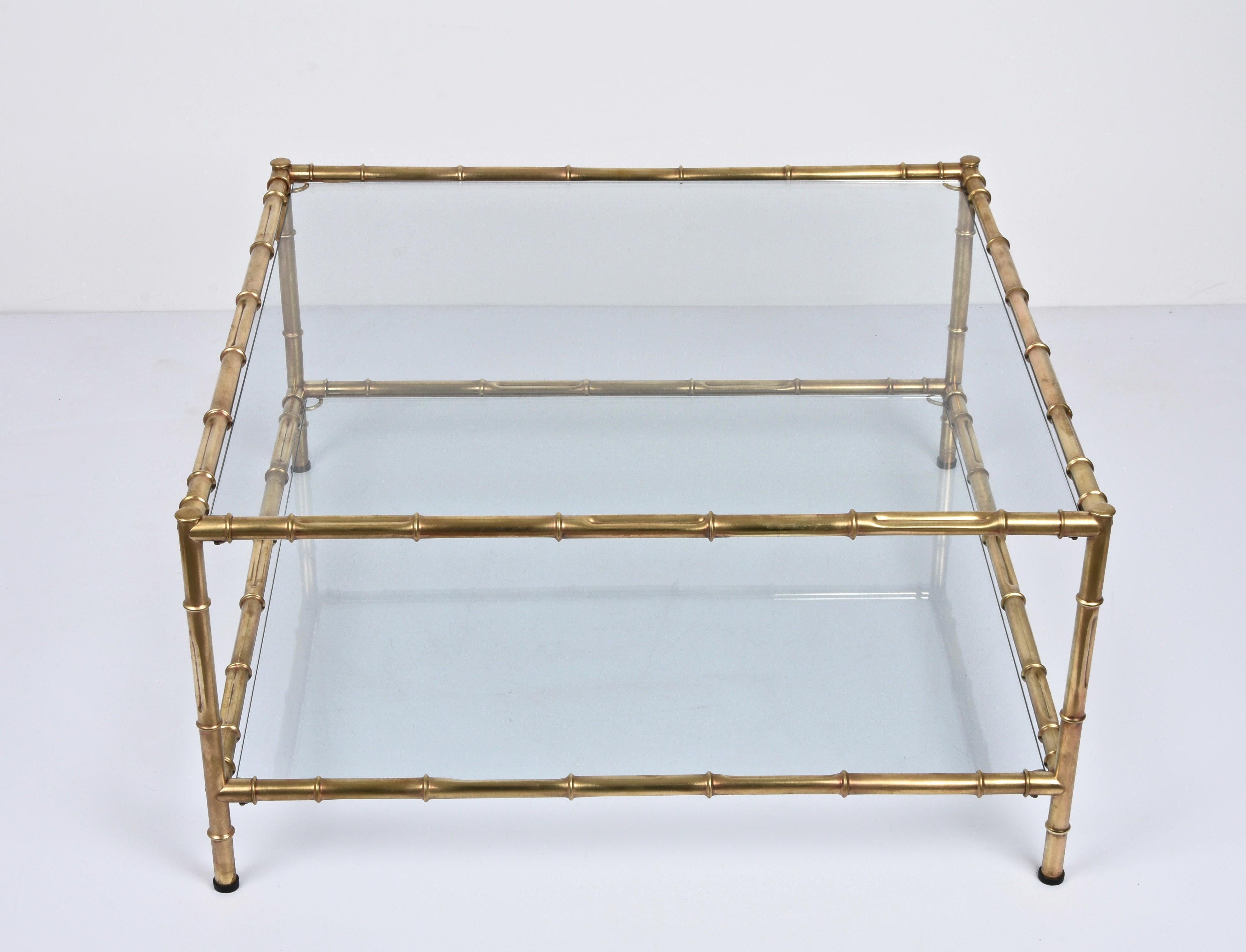 Mid-Century Modern Italian Glass Brass and Faux Bamboo Coffee Table, 1970s In Good Condition In Roma, IT