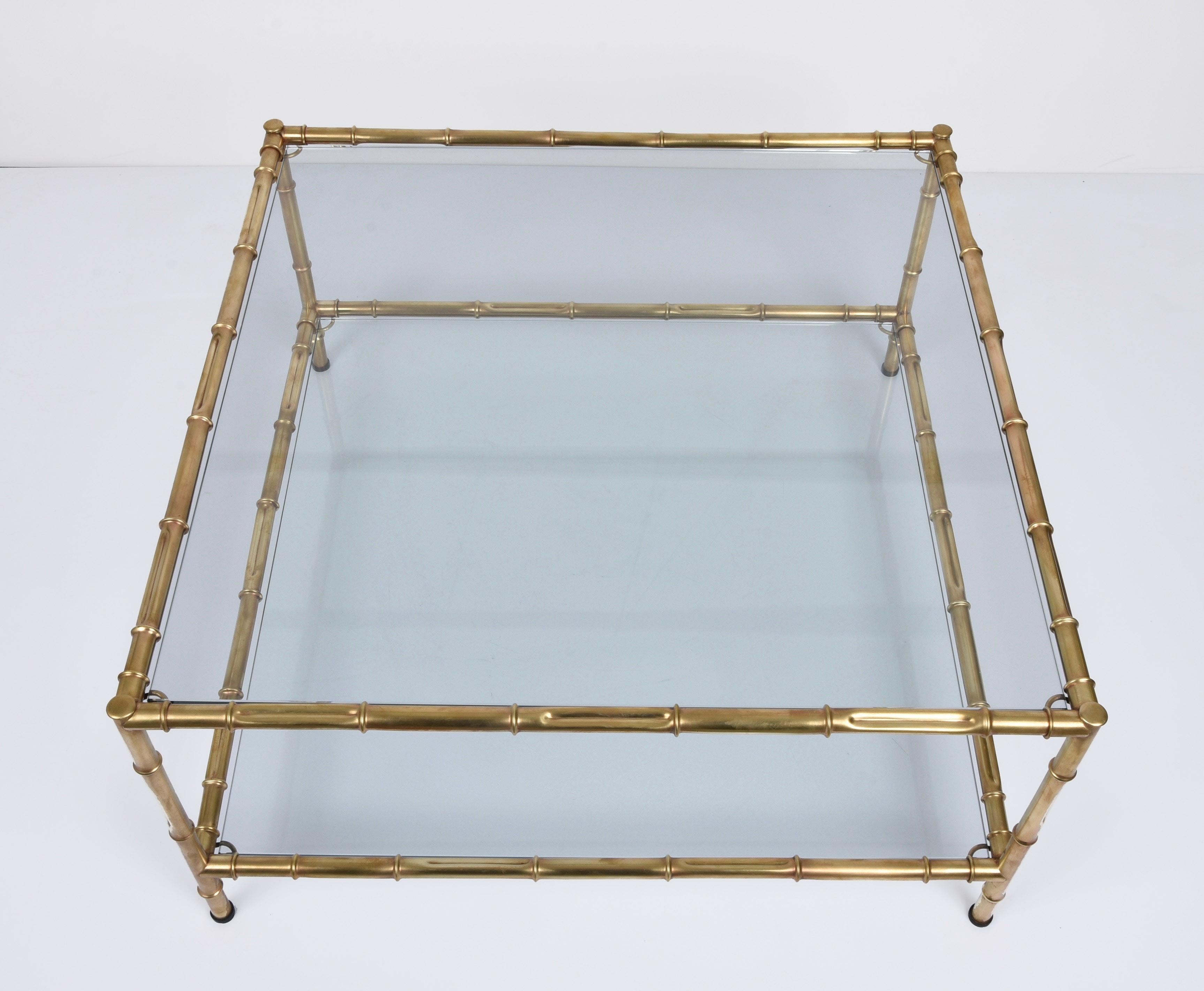 Late 20th Century Mid-Century Modern Italian Glass Brass and Faux Bamboo Coffee Table, 1970s