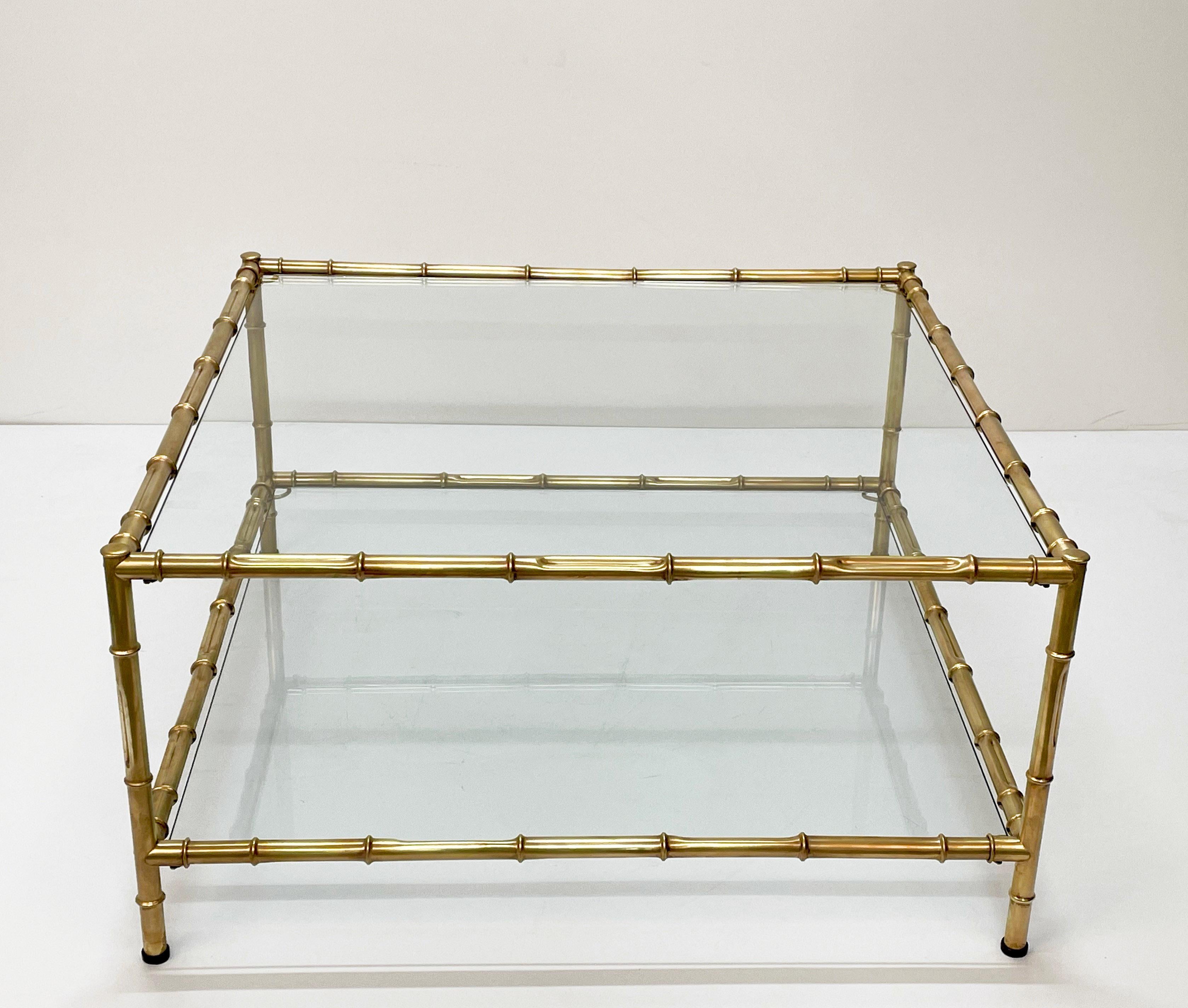 Mid-Century Modern Italian Glass Brass and Faux Bamboo Coffee Table, 1970s 2