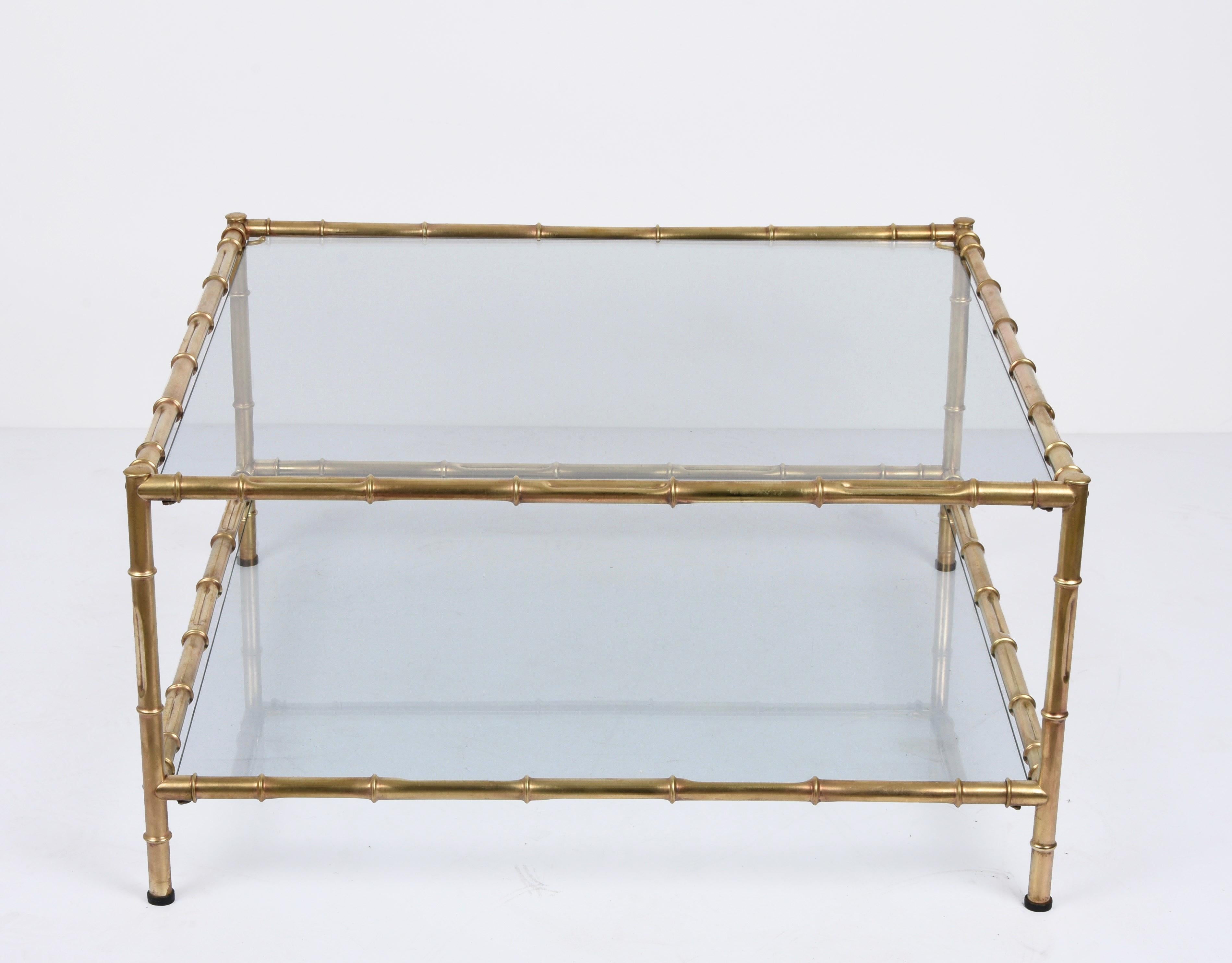 Mid-Century Modern Italian Glass Brass and Faux Bamboo Coffee Table, 1970s 4