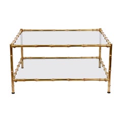 Mid-Century Modern Italian Glass Brass and Faux Bamboo Coffee Table, 1970s