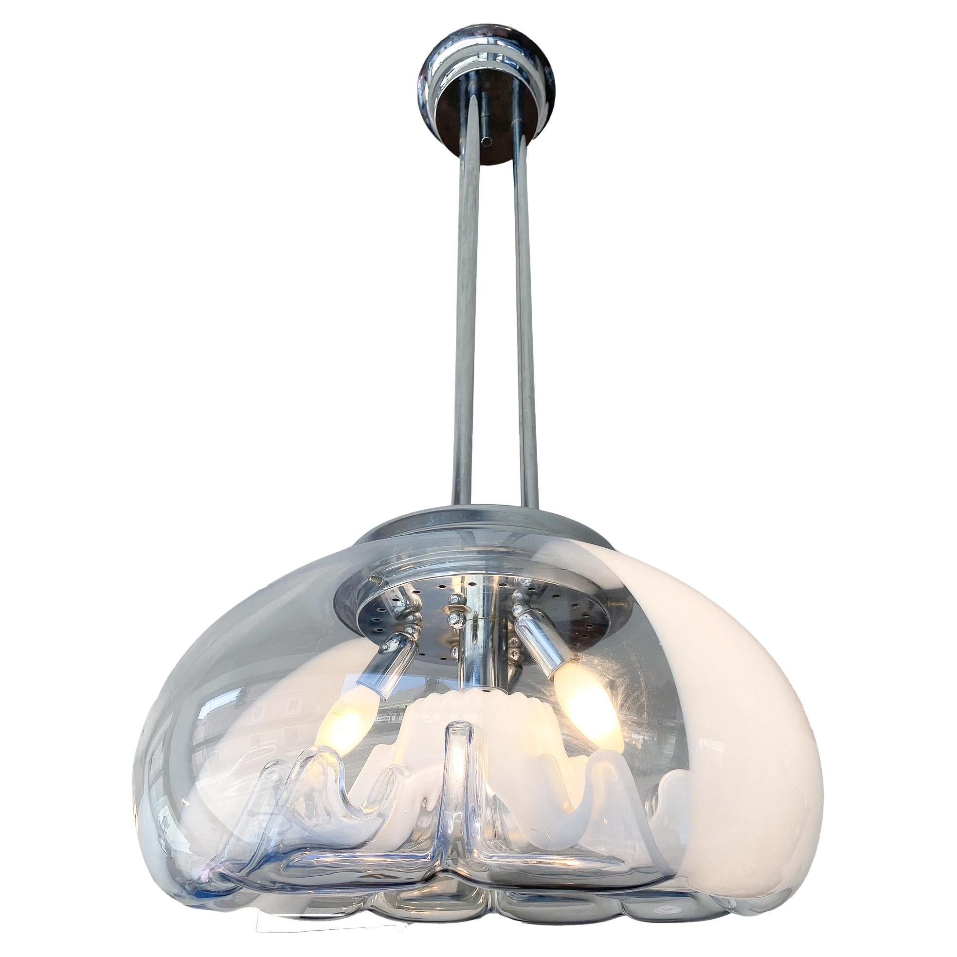 Mid-Century Modern Italian Glass Chrome Pendant Lamp by T.  Zuccheri, Italy 1970 For Sale