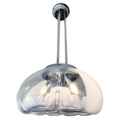 Lampe à suspension italienne chromée en verre, mi-siècle moderne, de T.  Zuccheri, Italie 1970