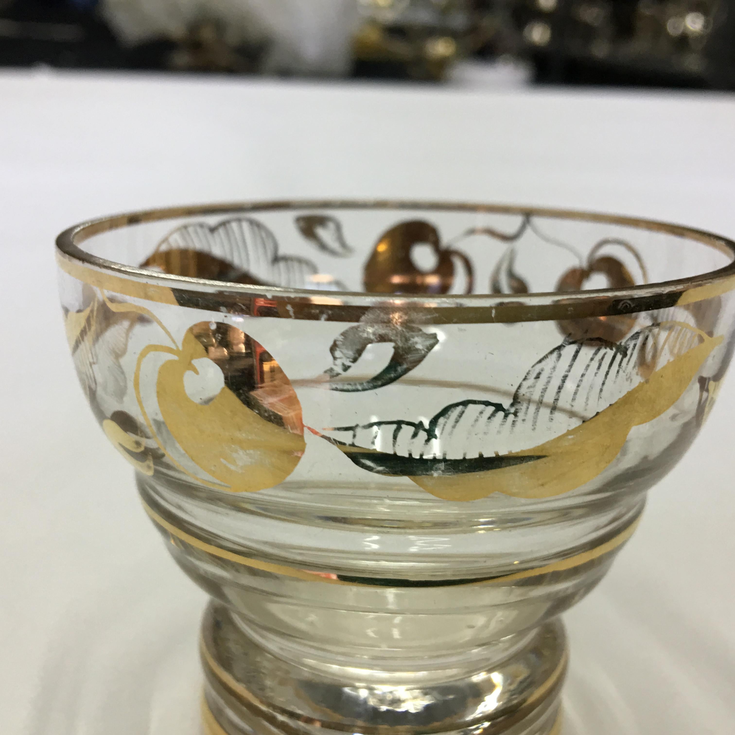 1950s Mid-Century Modern Italian Gilded Glass Under spirit Cherries Set For Sale 8