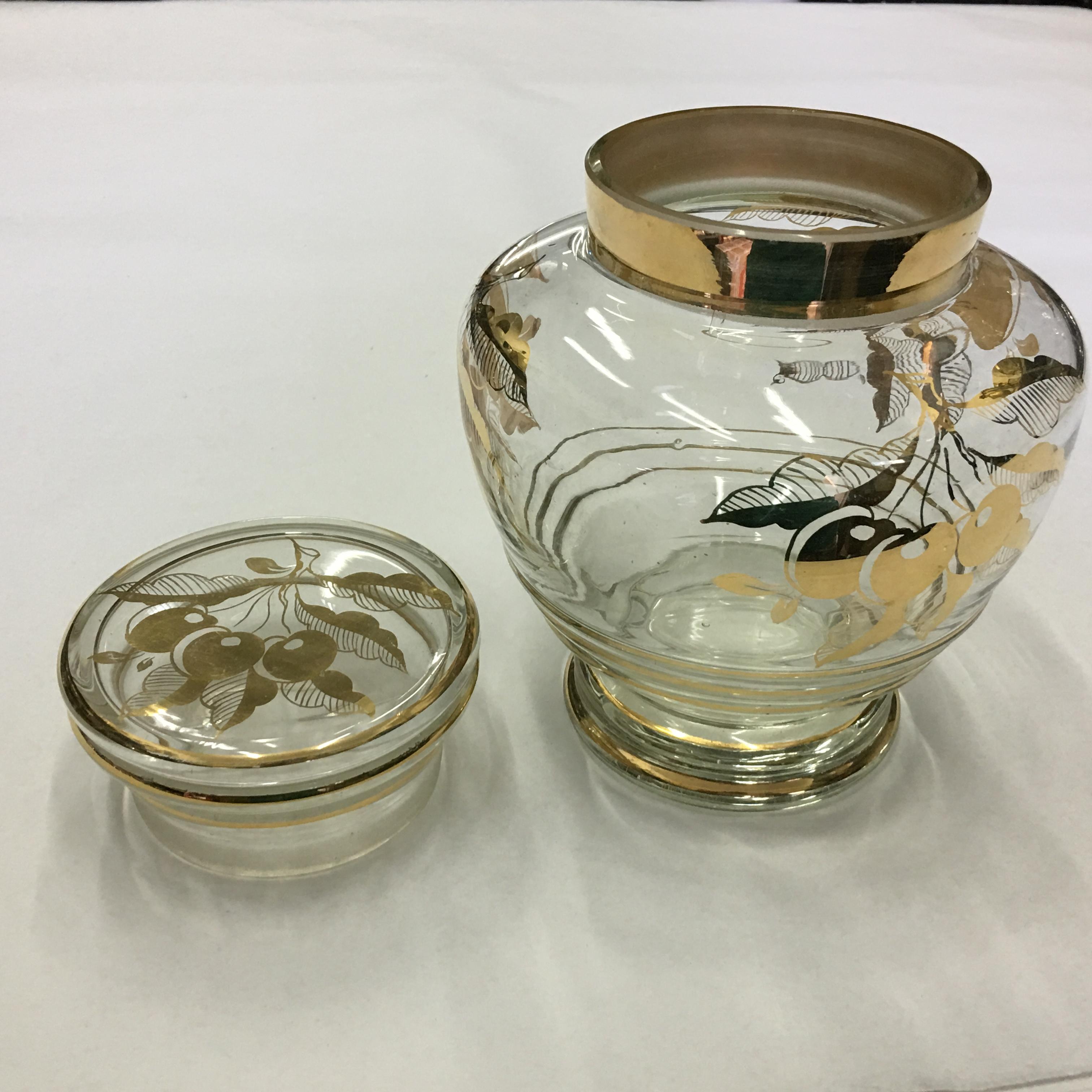 1950s Mid-Century Modern Italian Gilded Glass Under spirit Cherries Set  en vente 1