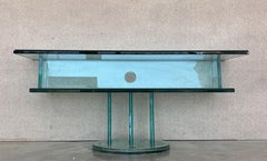 Mid Century Modern Italian Glass Shelves / Mirrored Base Swivel Bar Cart