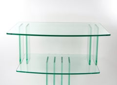 Mid Century Modern Italian Glass Shelves / Mirrored Base Swivel Bar Cart