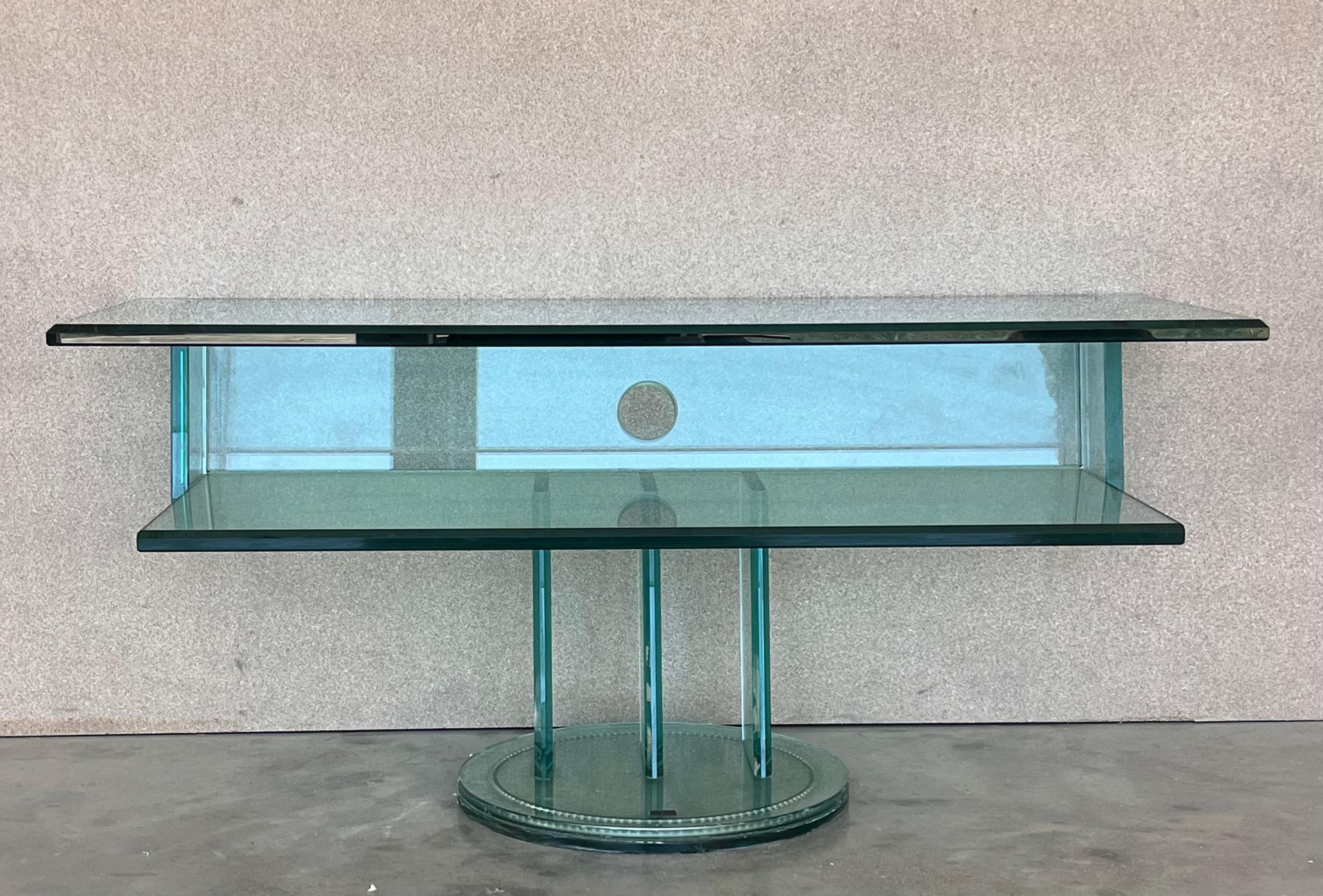 Mid-Century Modern Mid Century Modern Italian Glass Shelves / Mirrored Base Swivel Bar Cart For Sale