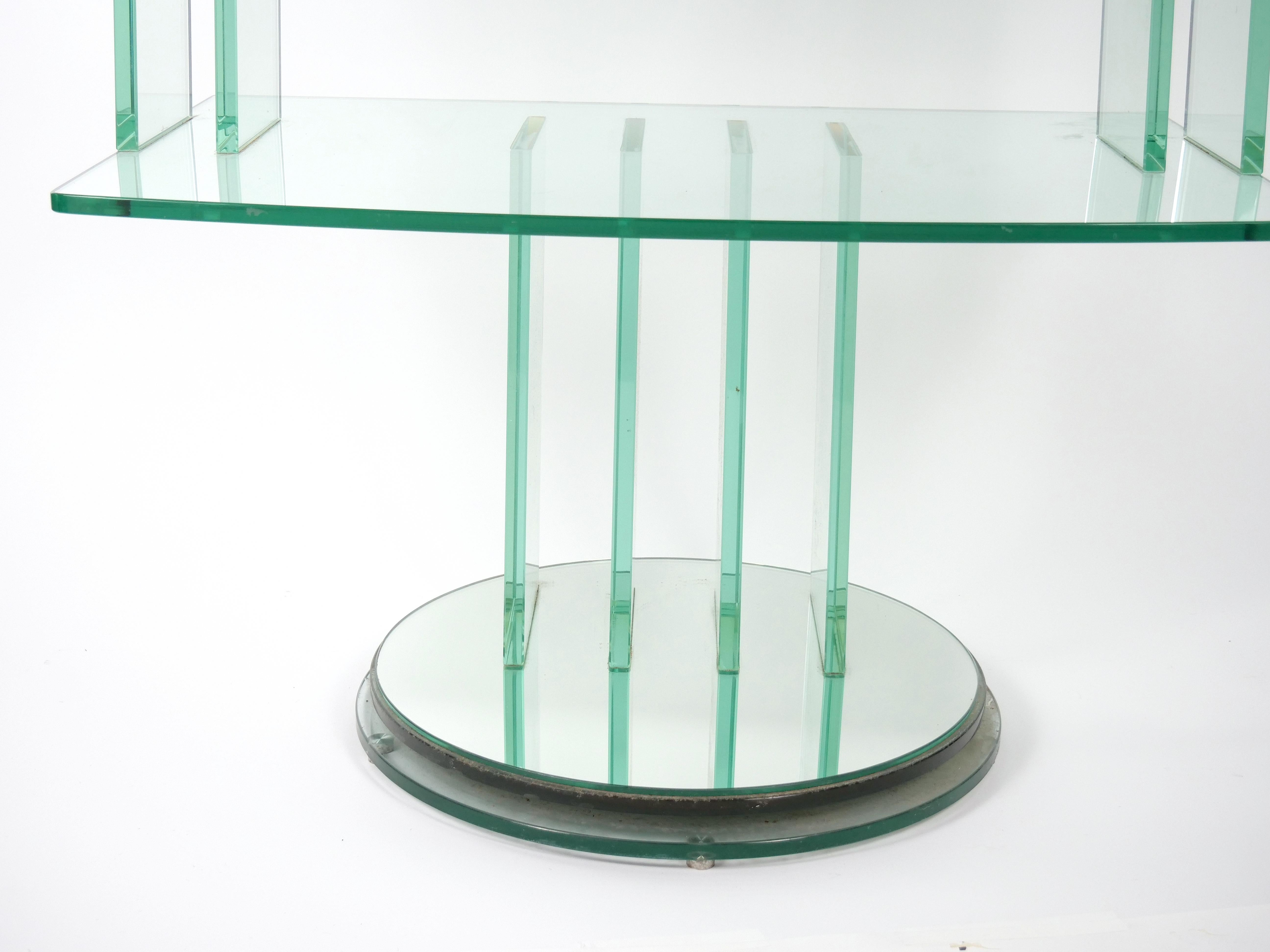 Beveled Mid Century Modern Italian Glass Shelves / Mirrored Base Swivel Bar Cart For Sale