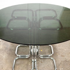 Mid-Century Modern Italian Glass Smoked Top Dining Table by Giotto Stoppino
