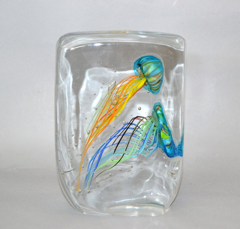 Hand-Crafted Mid-Century Modern Italian Glass Studio of Murano Handcrafted Fish Aquarium  For Sale